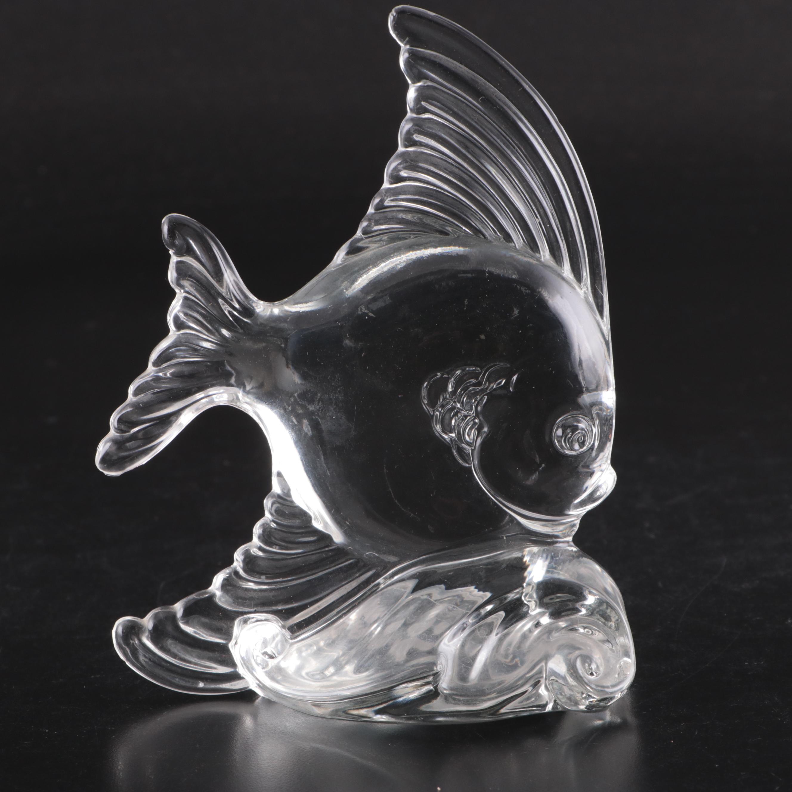 Heisey Glass Angel Fish Bookends with L.E. Smith Glass Jumping Horse Bookends