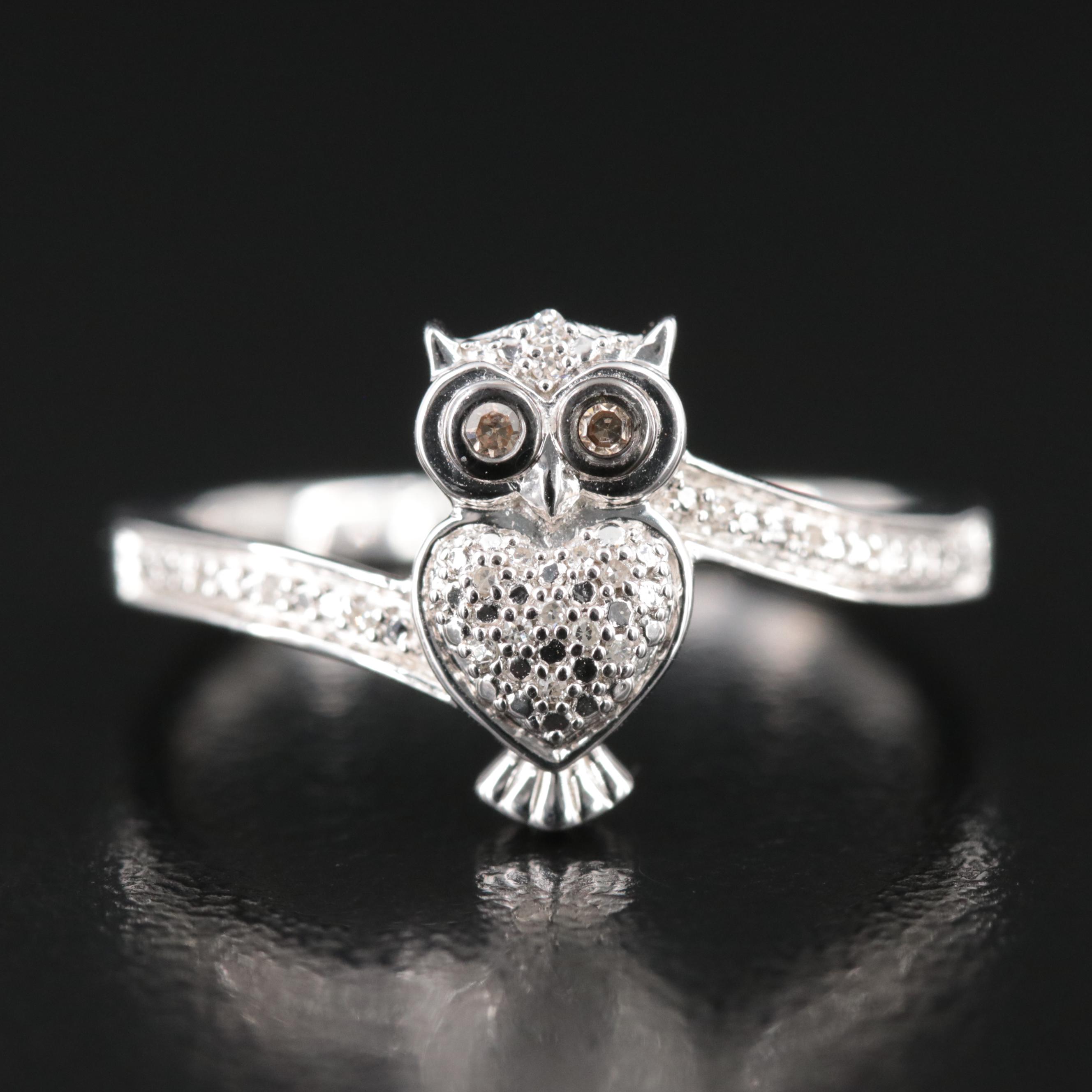 Sterling Diamond Owl Ring