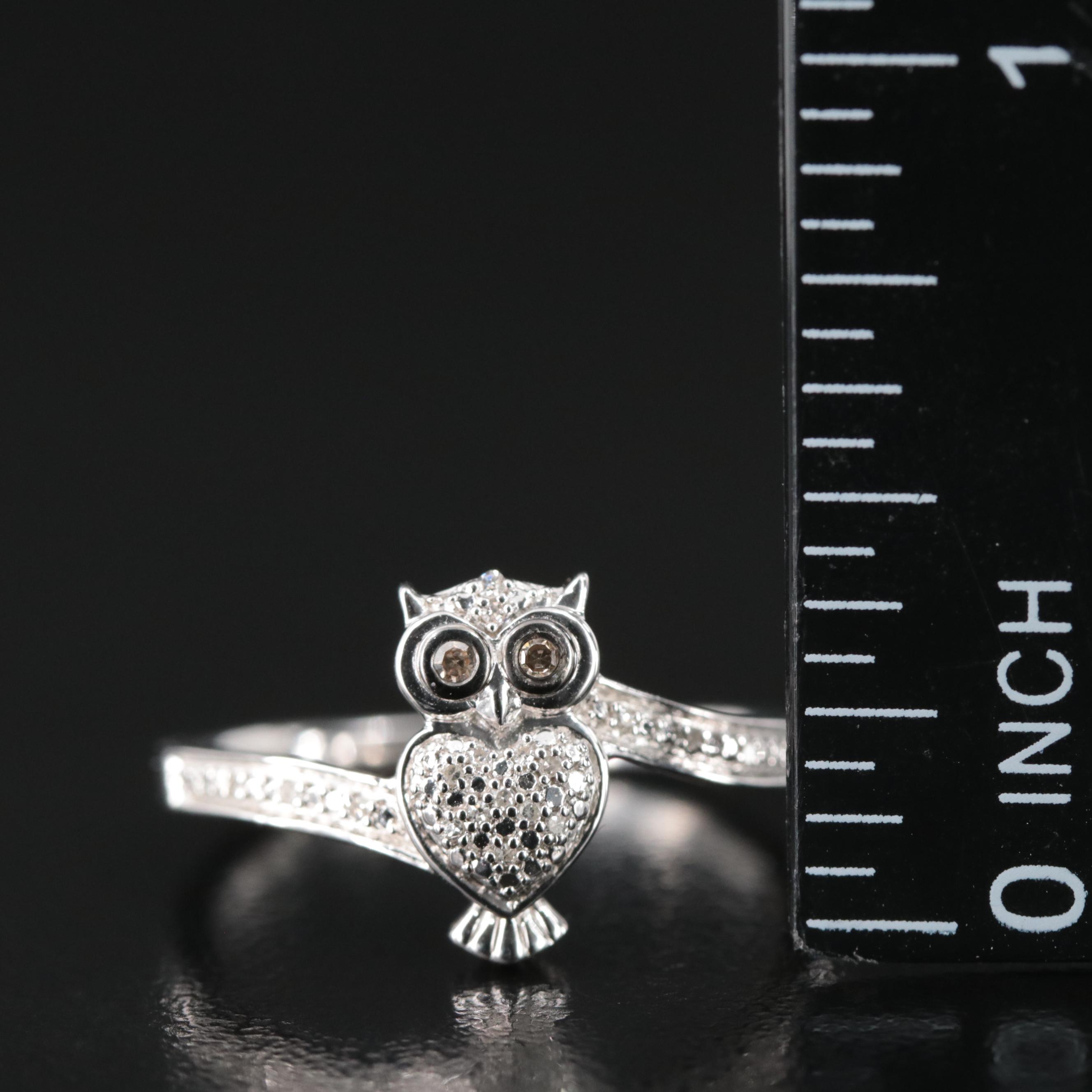 Sterling Diamond Owl Ring