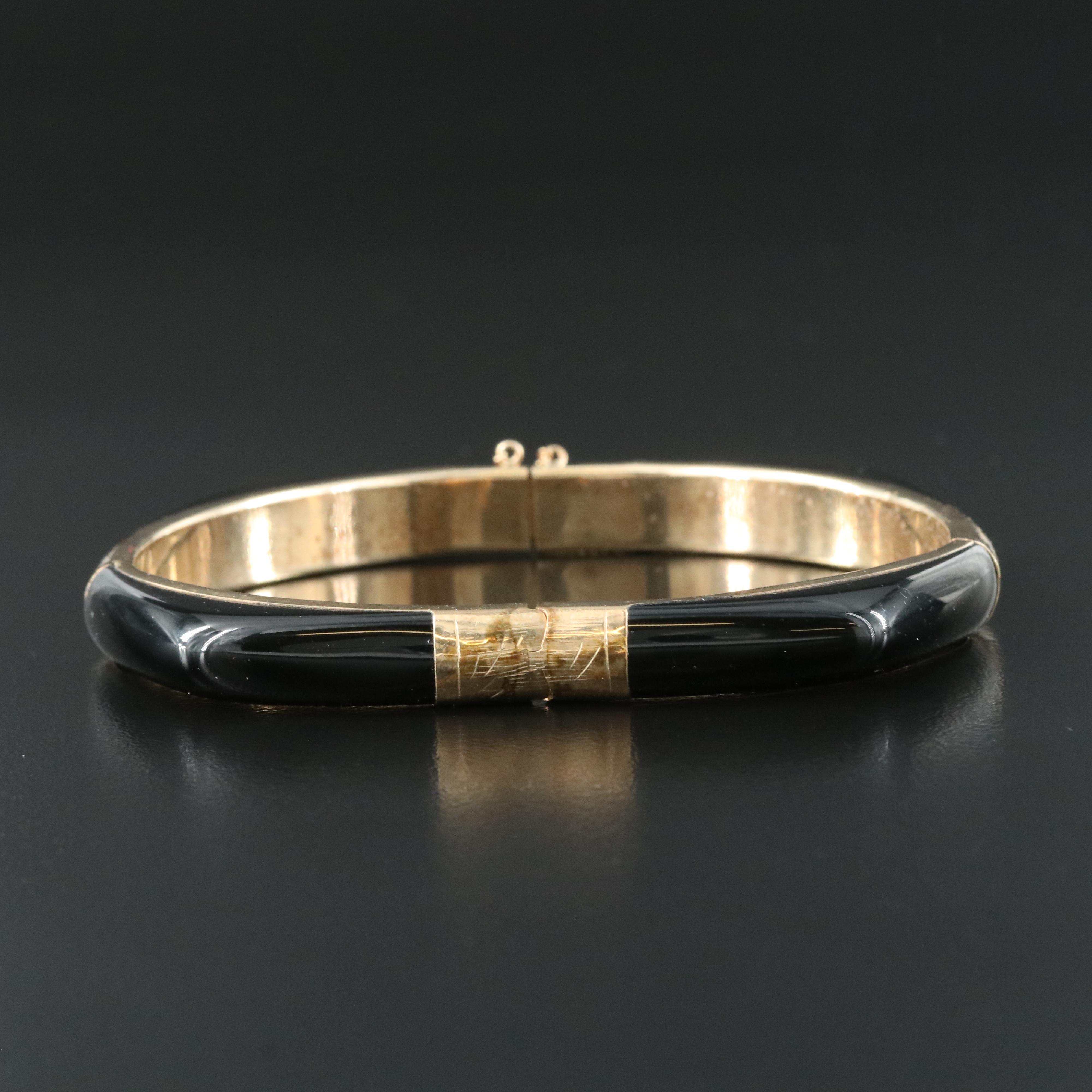 Vintage 10K Black Onyx Hinged Bangle