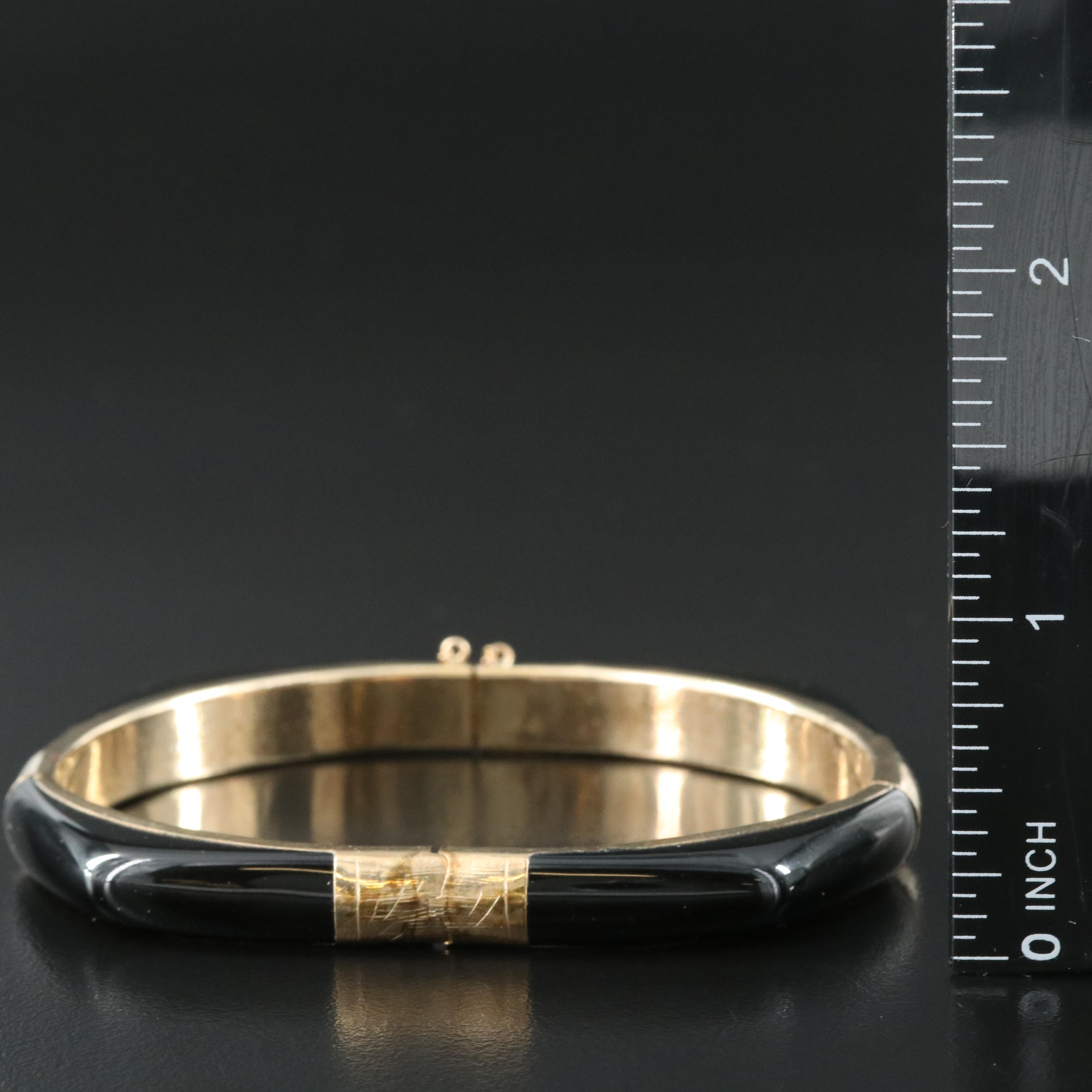 Vintage 10K Black Onyx Hinged Bangle