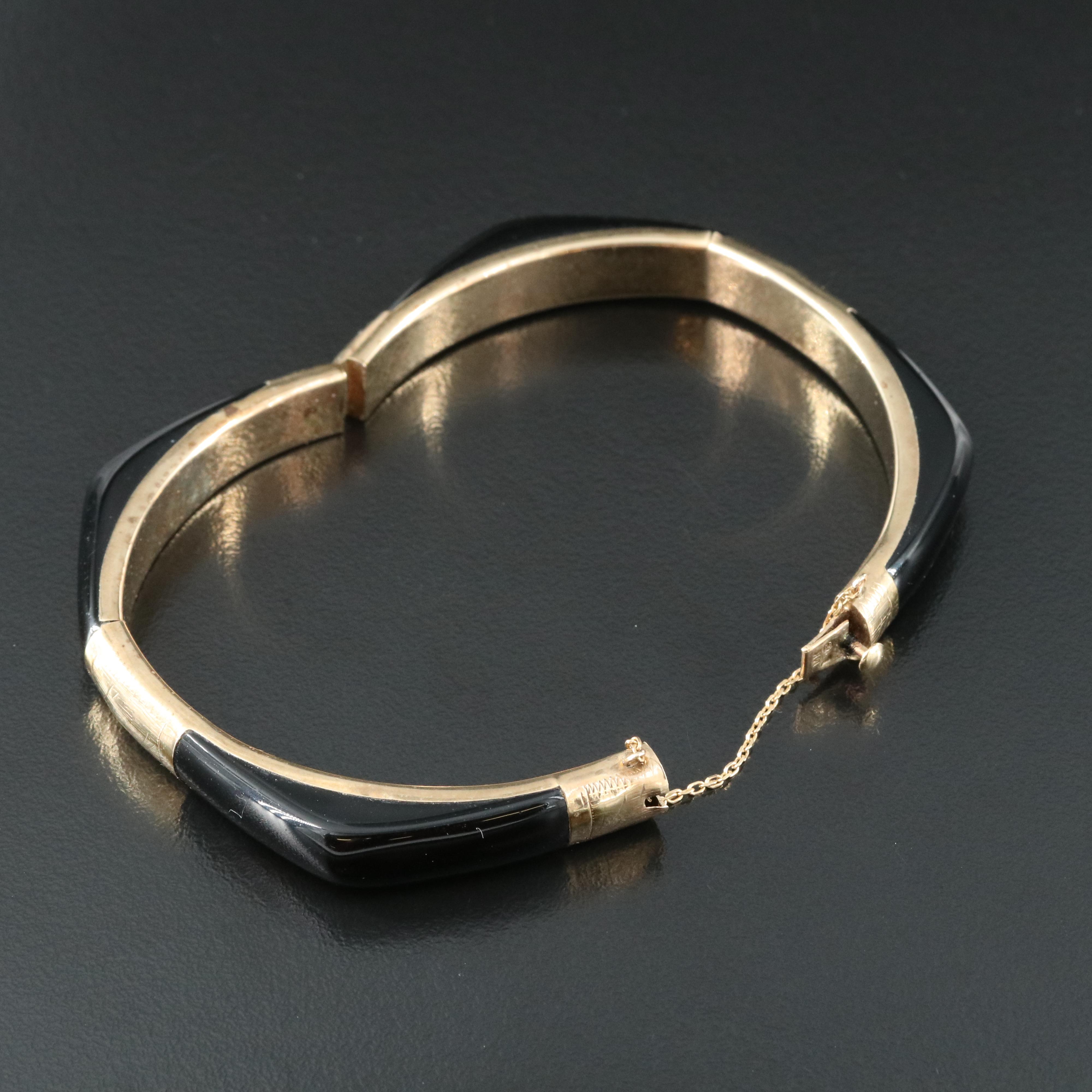 Vintage 10K Black Onyx Hinged Bangle