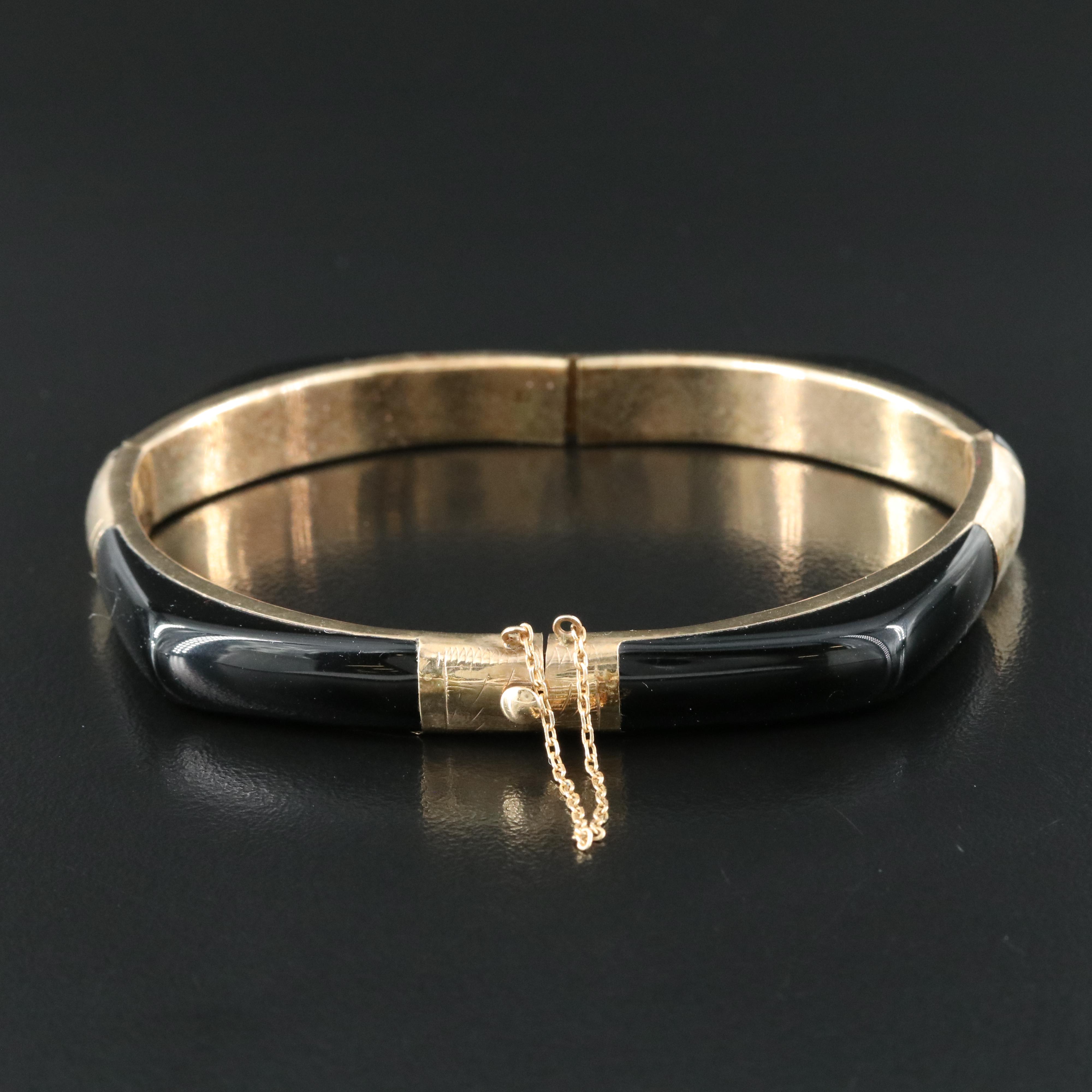 Vintage 10K Black Onyx Hinged Bangle