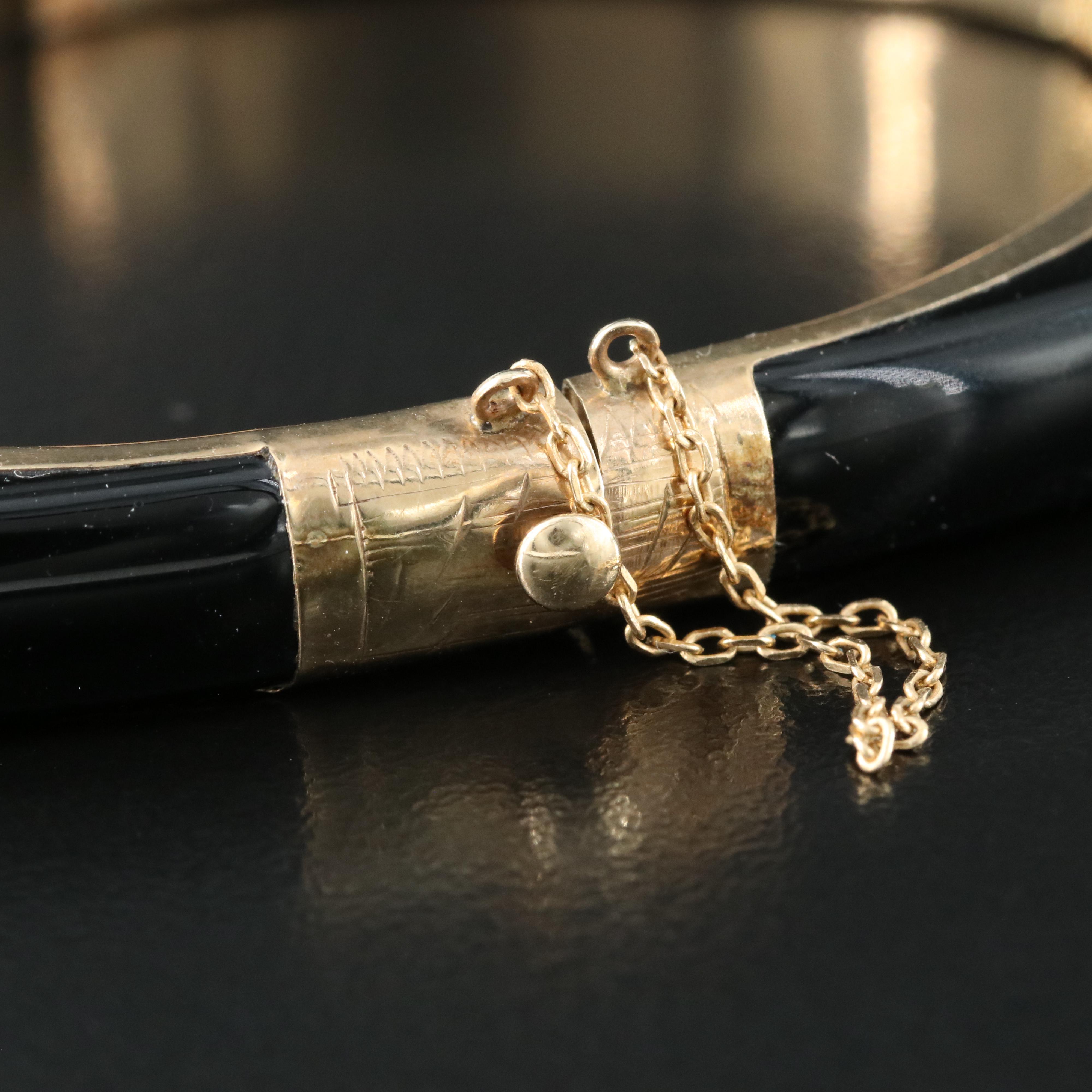 Vintage 10K Black Onyx Hinged Bangle