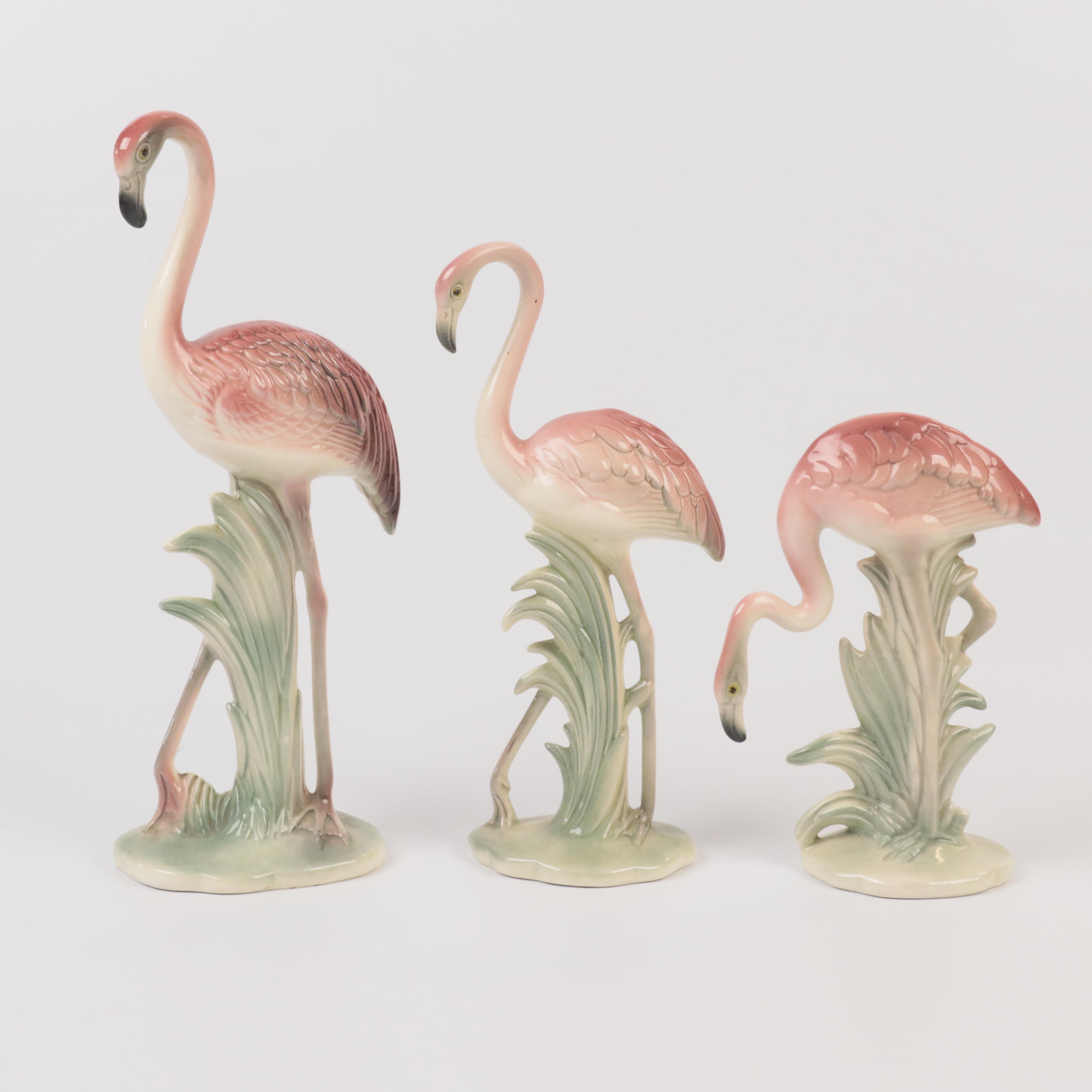 Three Brad Keeler Ceramic Flamingos, 1940s
