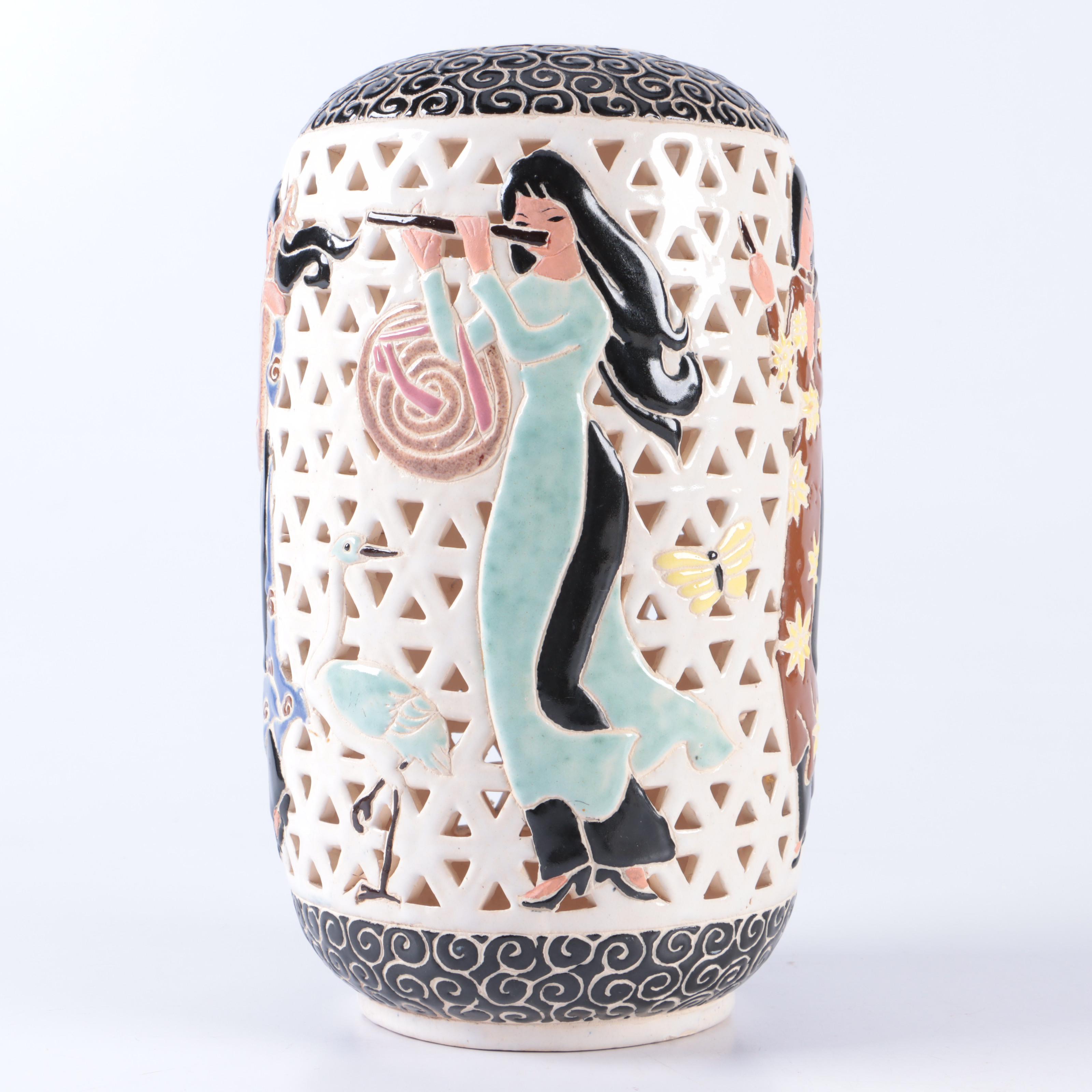 Dona Ceramics Vietnamese Reticulated Lantern Vase, 1940s
