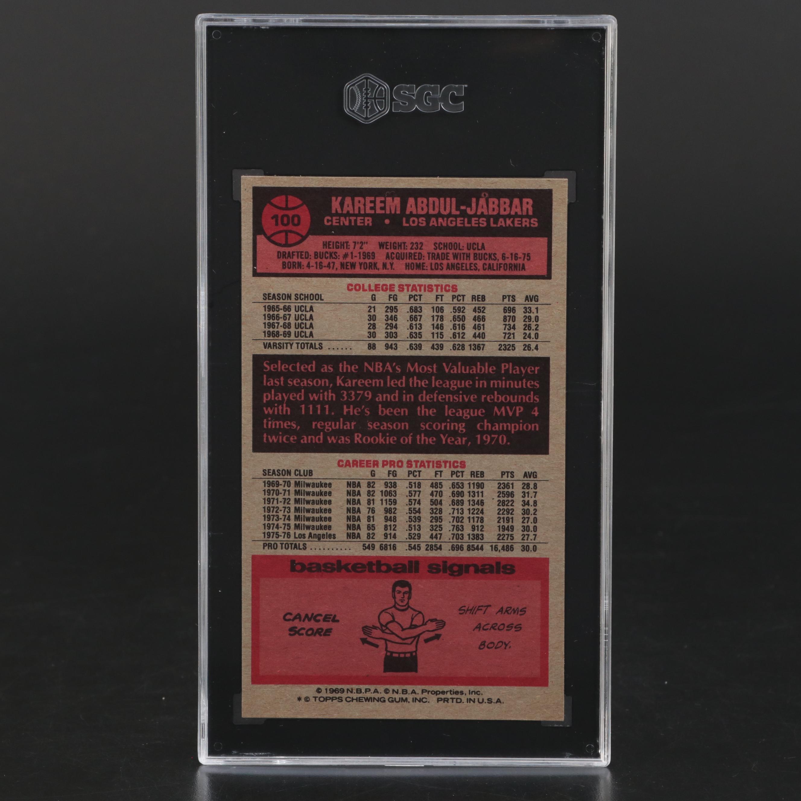 1976-77 Topps Kareem Abdul-Jabbar Graded SGC 6