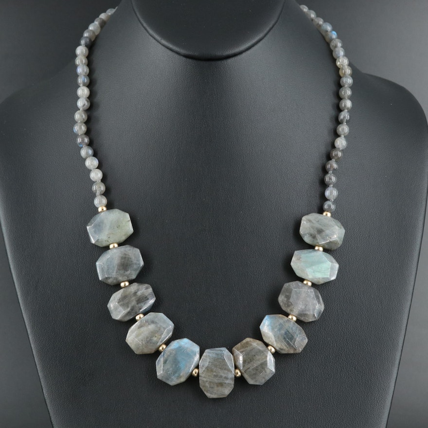 Labradorite Necklace with 14K Clasp and Accent Beads