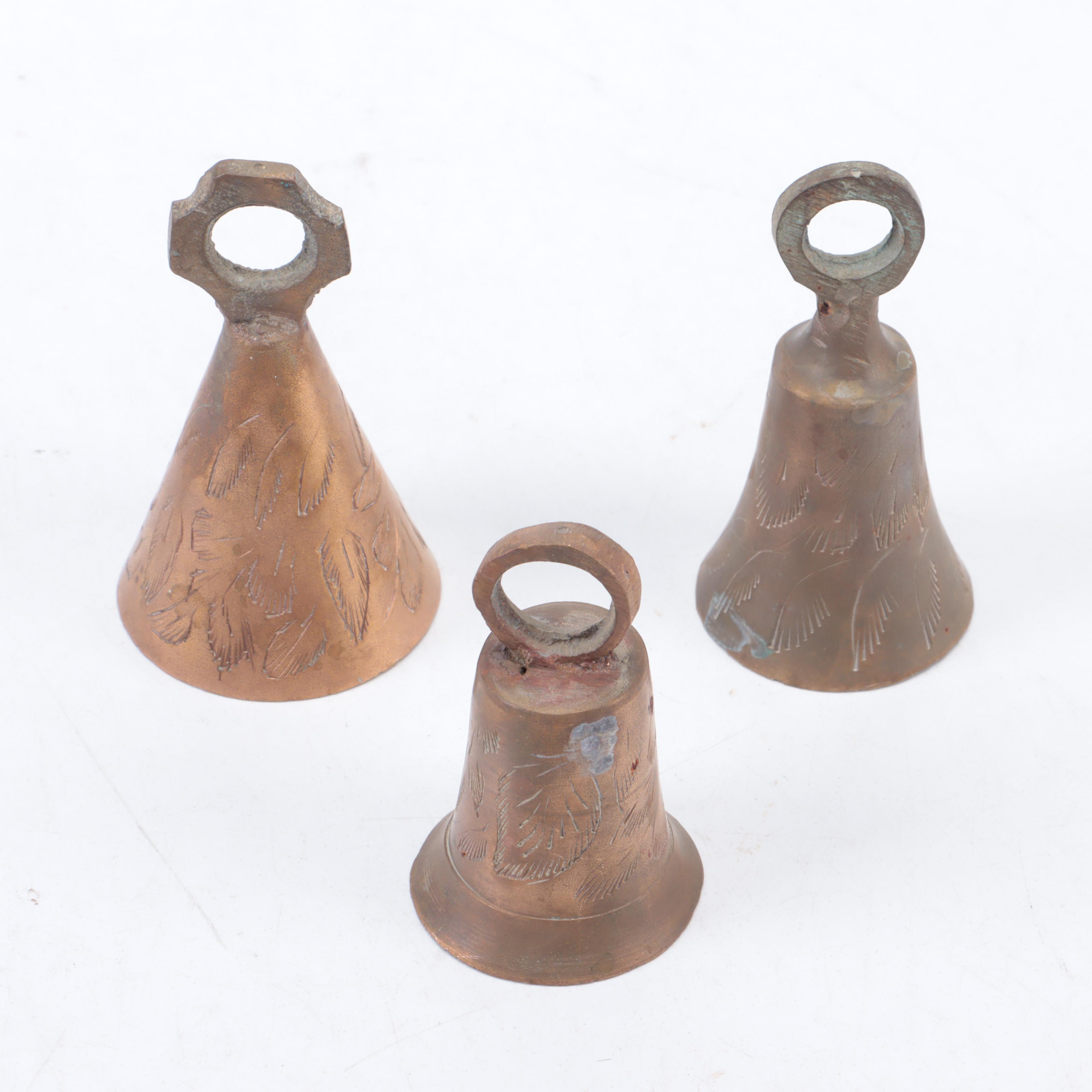 Cast Brass and Copper Hand-Etched Holiday Bell Collection