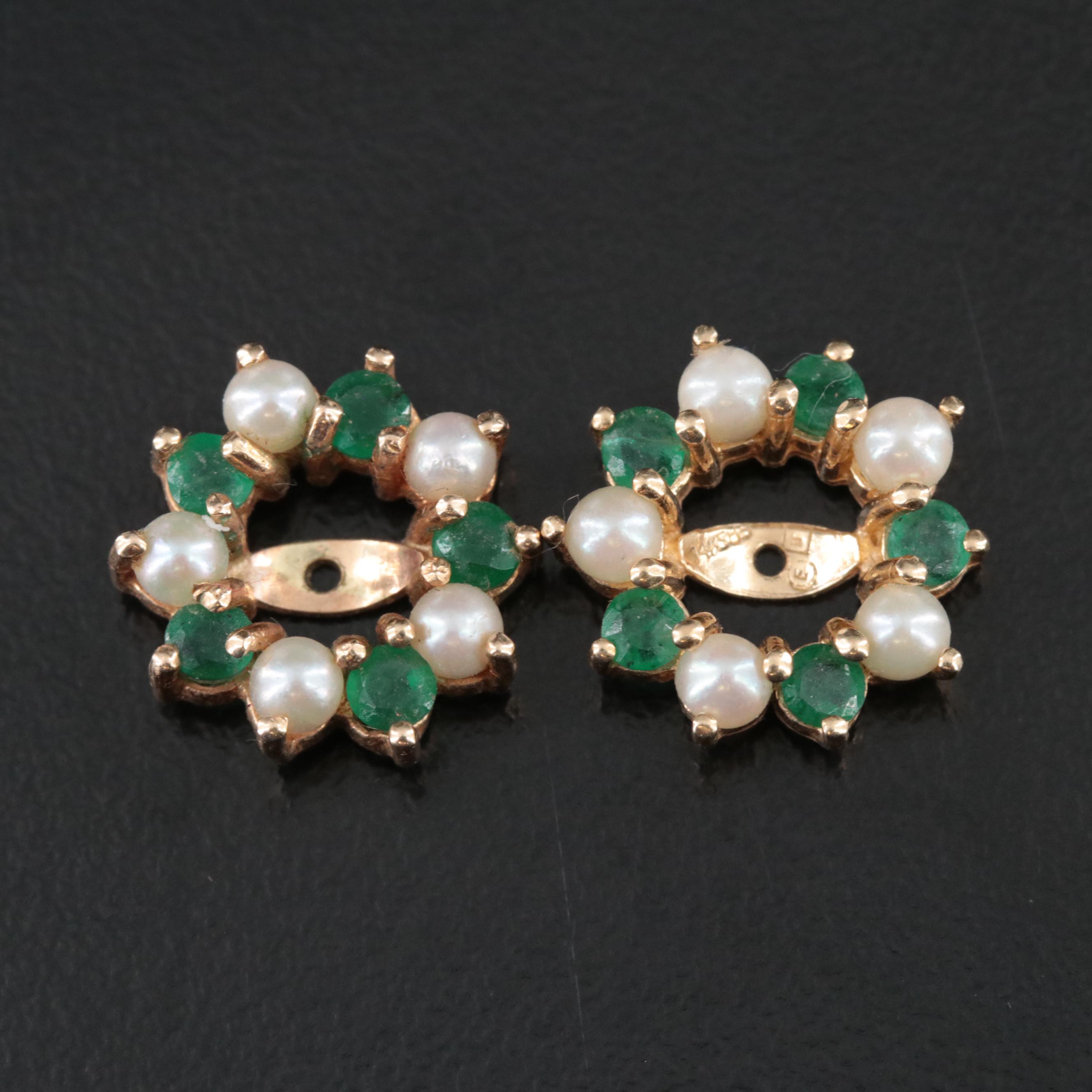 14K Emerald and Pearl Earring Jackets