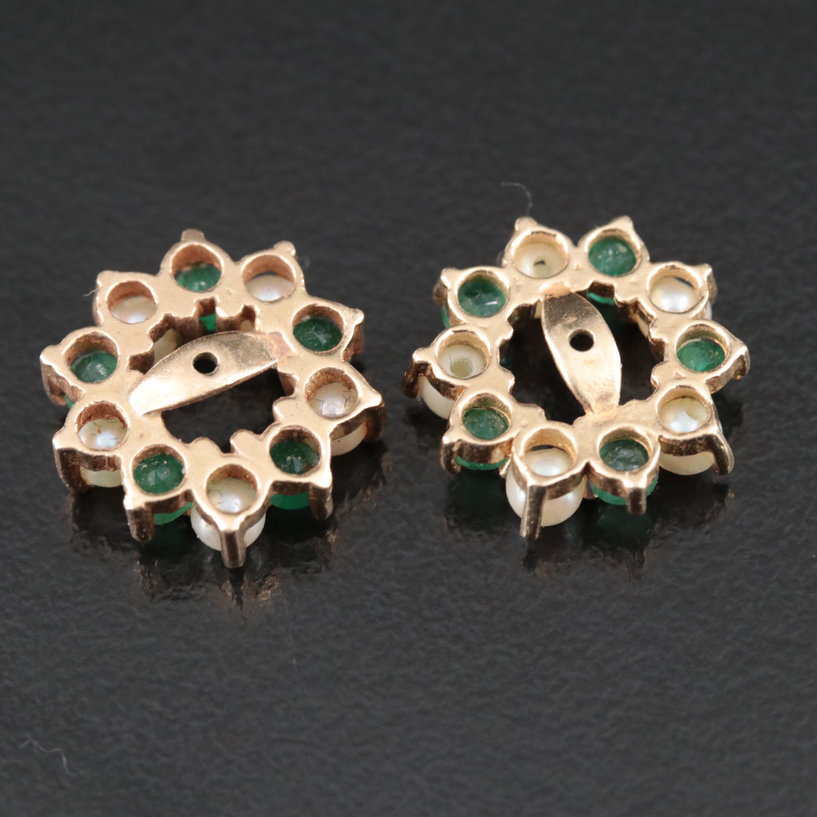14K Emerald and Pearl Earring Jackets