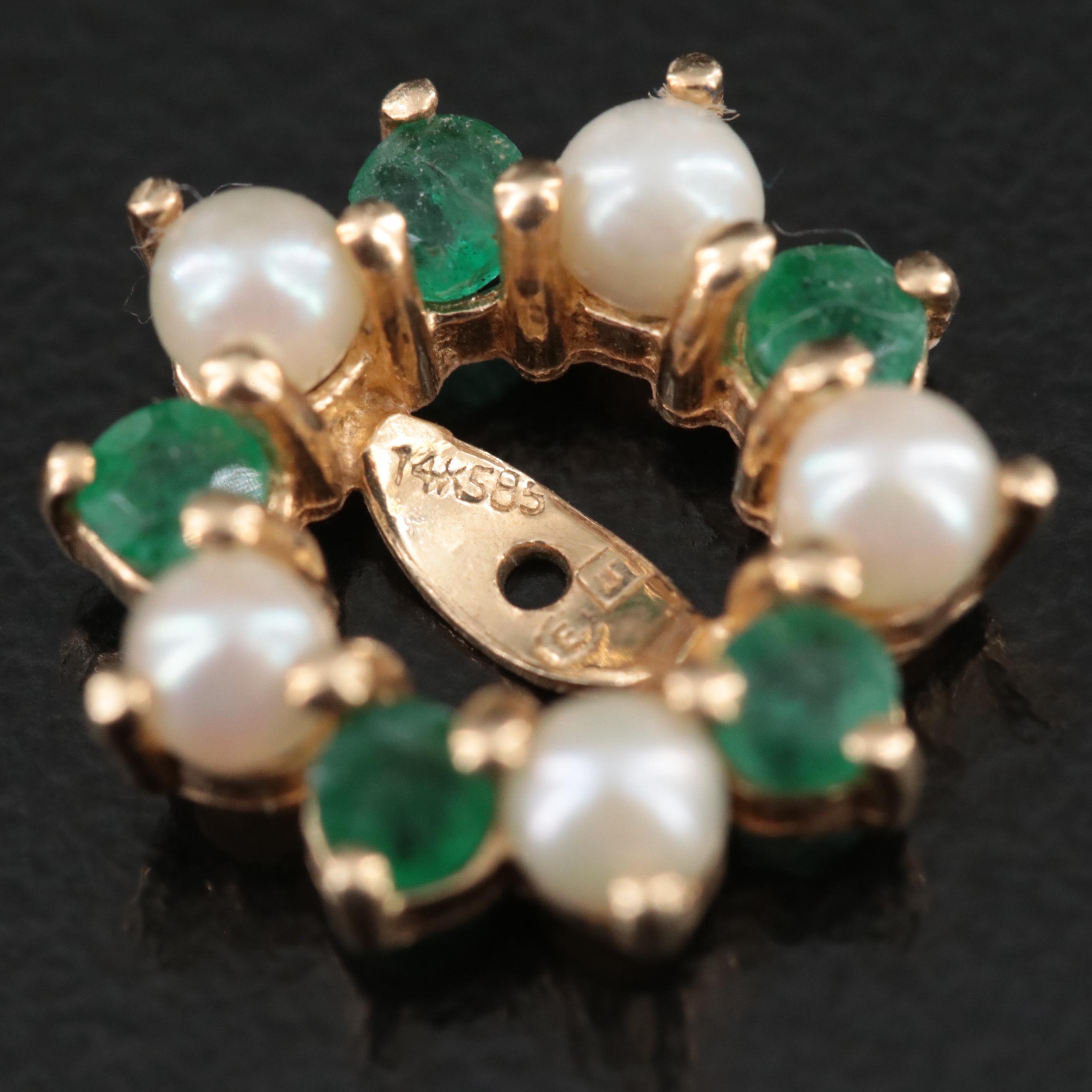 14K Emerald and Pearl Earring Jackets