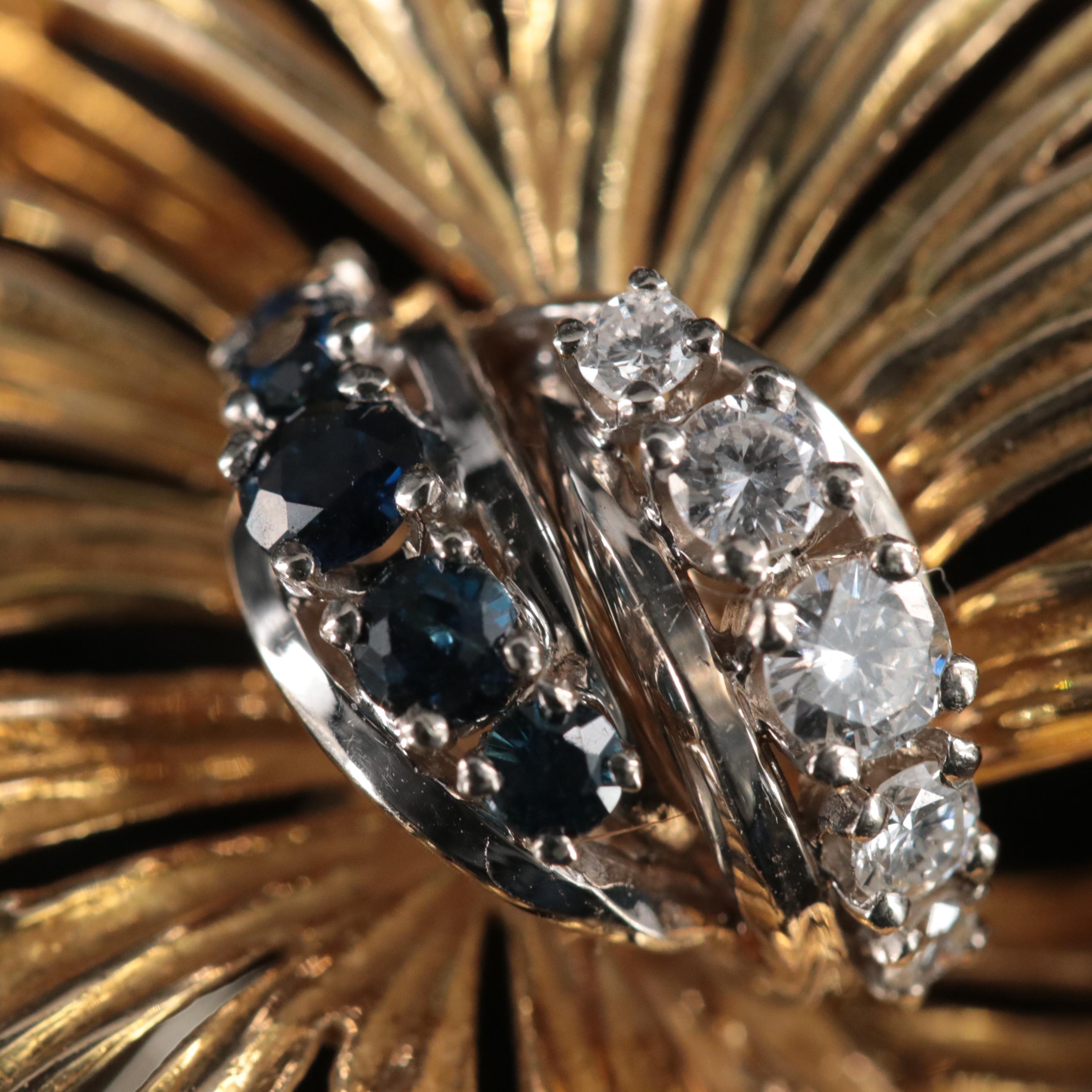 Dan Frere 14K Diamond and Sapphire Spray Brooch