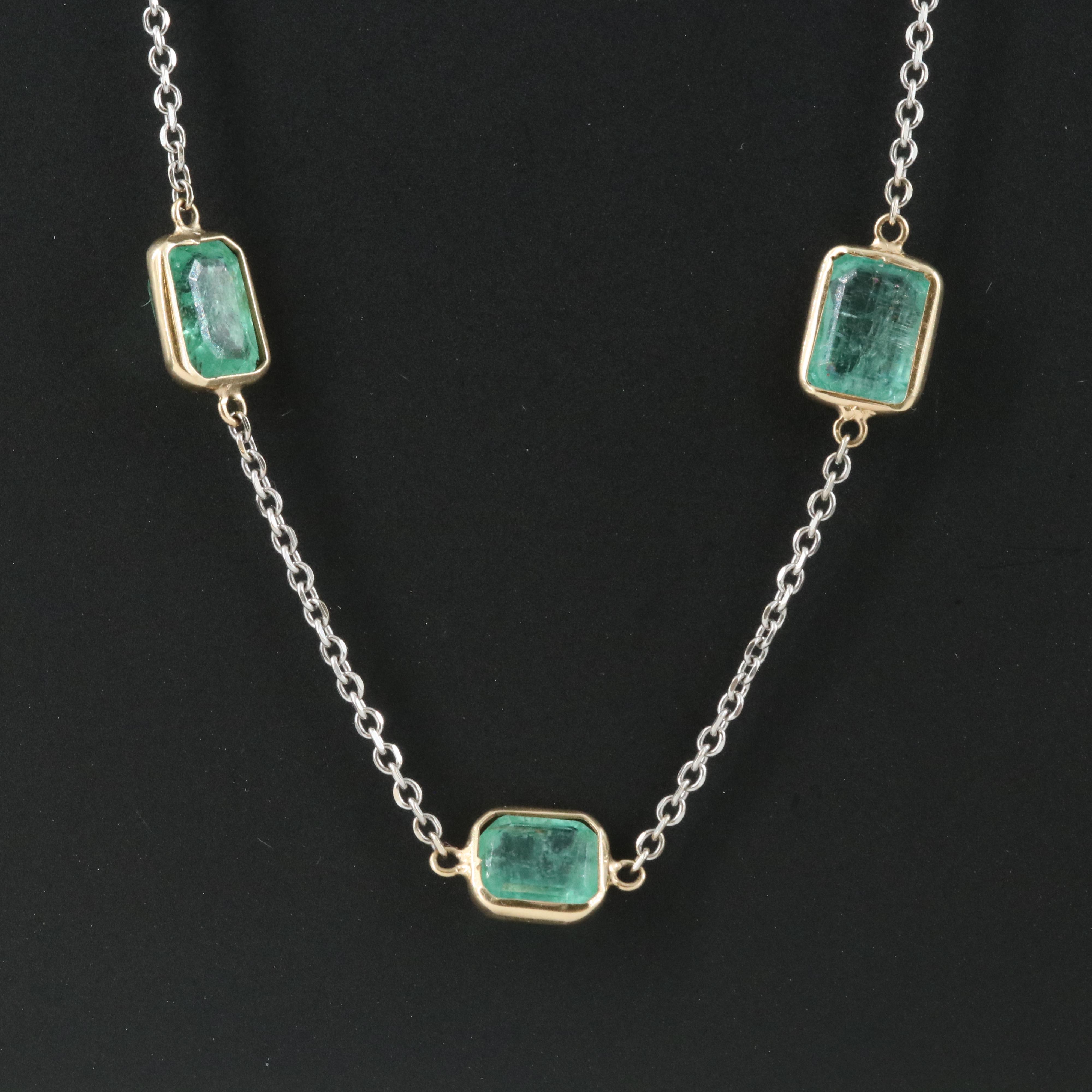 14K 21.16 CTW Emerald Station Necklace