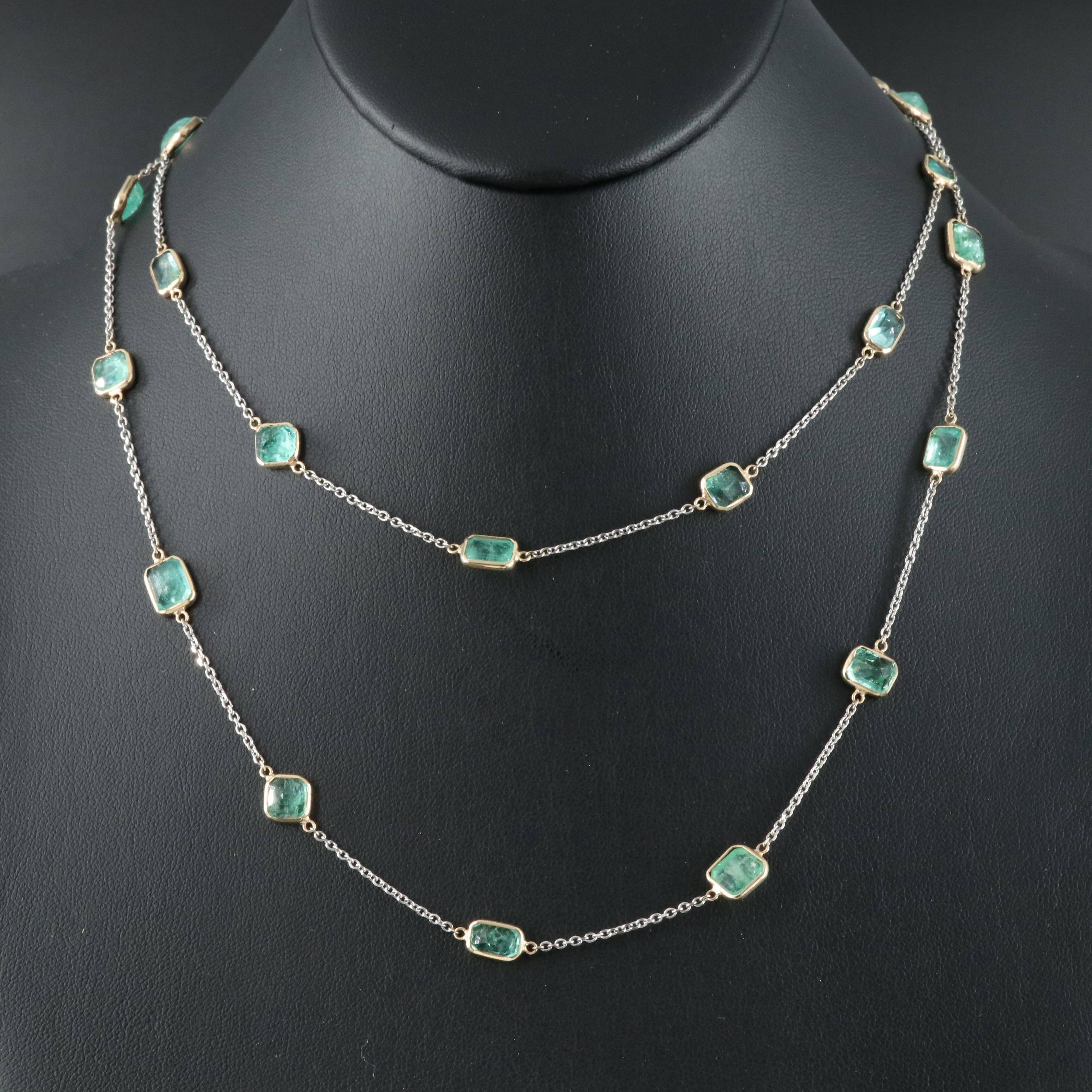 14K 21.16 CTW Emerald Station Necklace