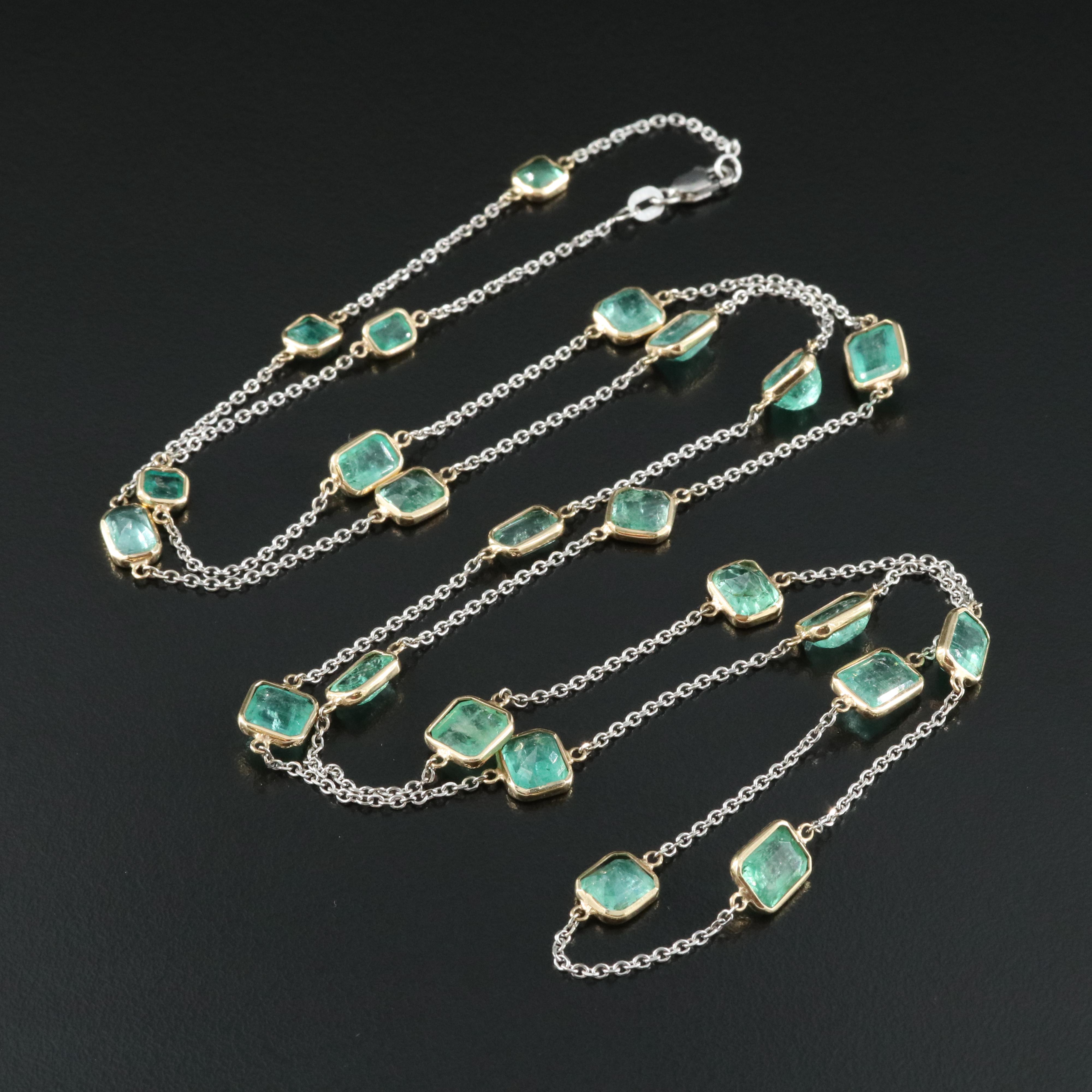 14K 21.16 CTW Emerald Station Necklace