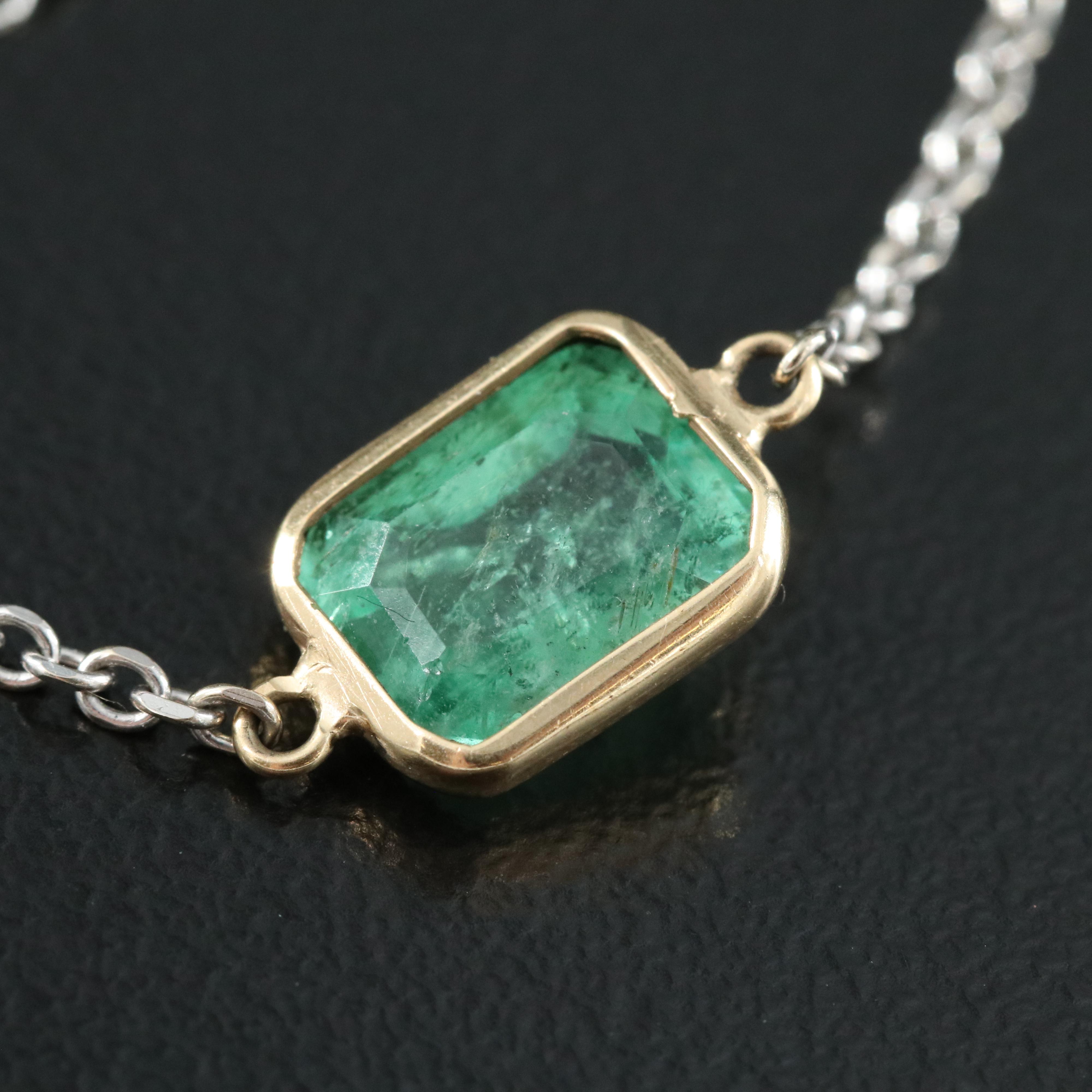 14K 21.16 CTW Emerald Station Necklace