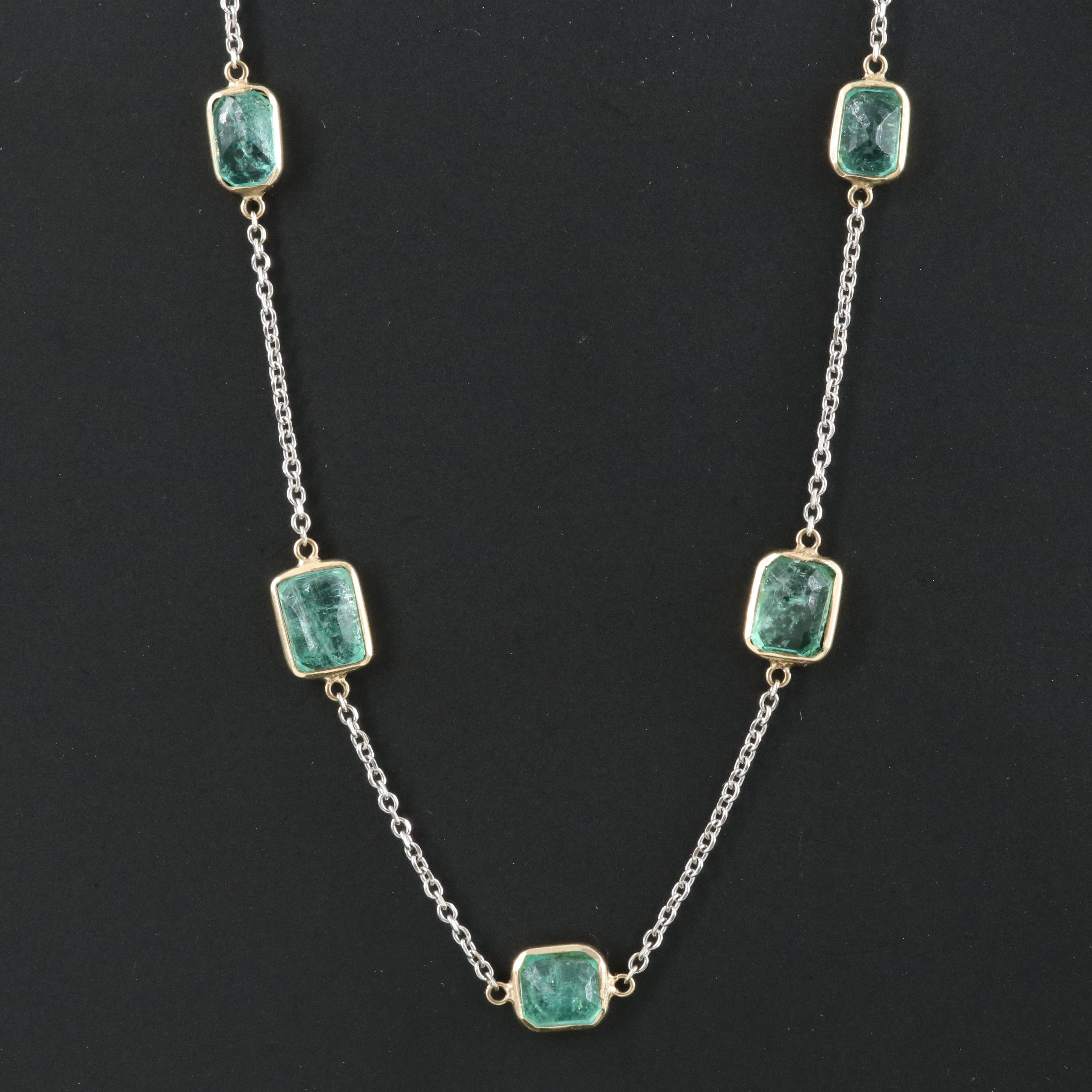 14K 21.16 CTW Emerald Station Necklace