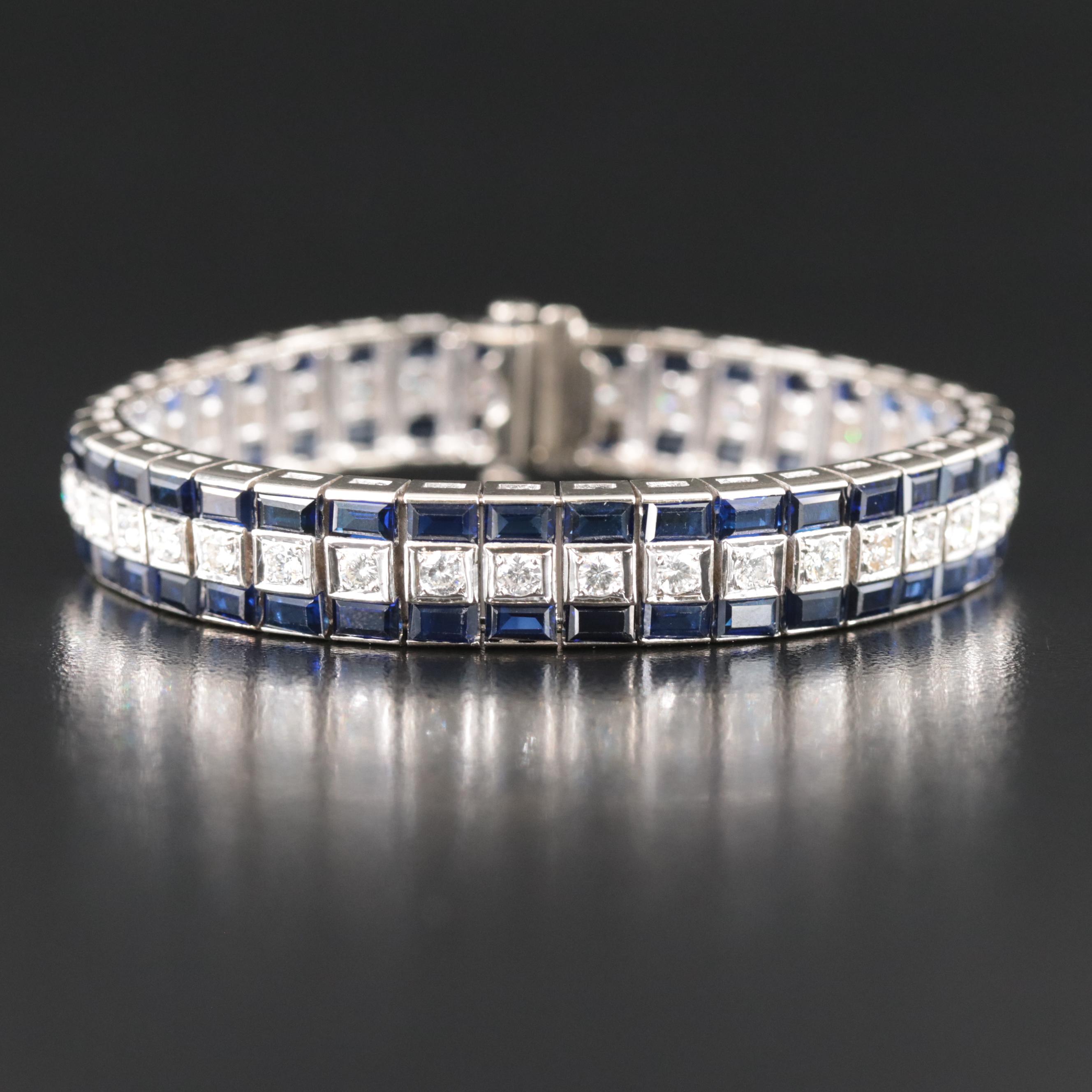 Vintage 14K 2.97 CTW Diamond and Sapphire Line Bracelet