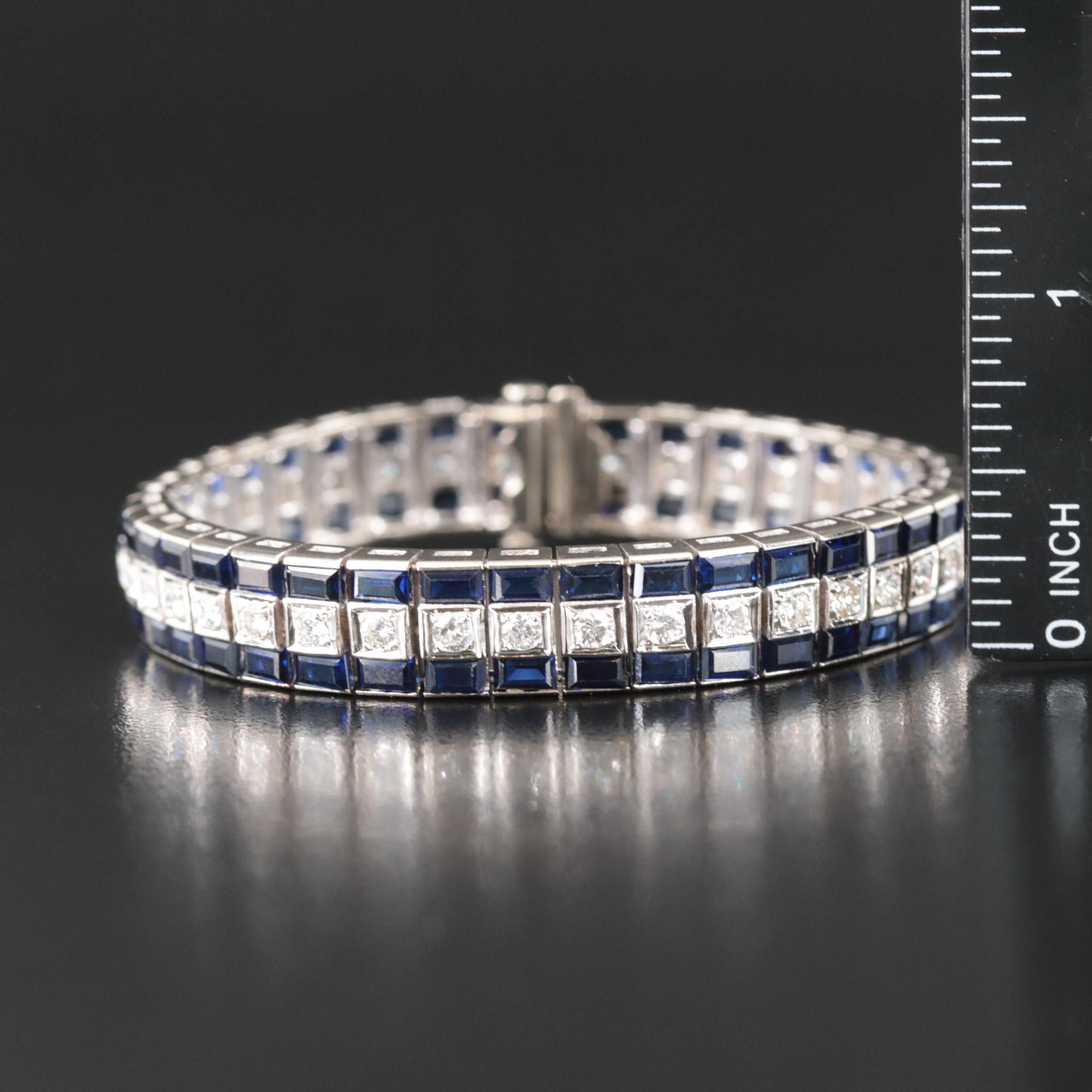 Vintage 14K 2.97 CTW Diamond and Sapphire Line Bracelet