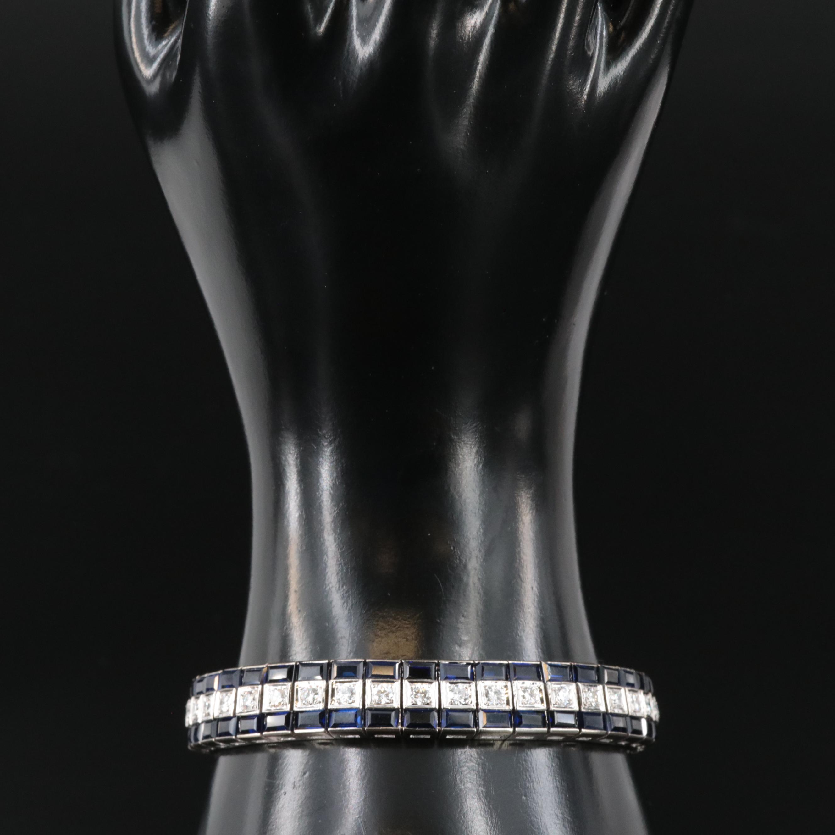 Vintage 14K 2.97 CTW Diamond and Sapphire Line Bracelet