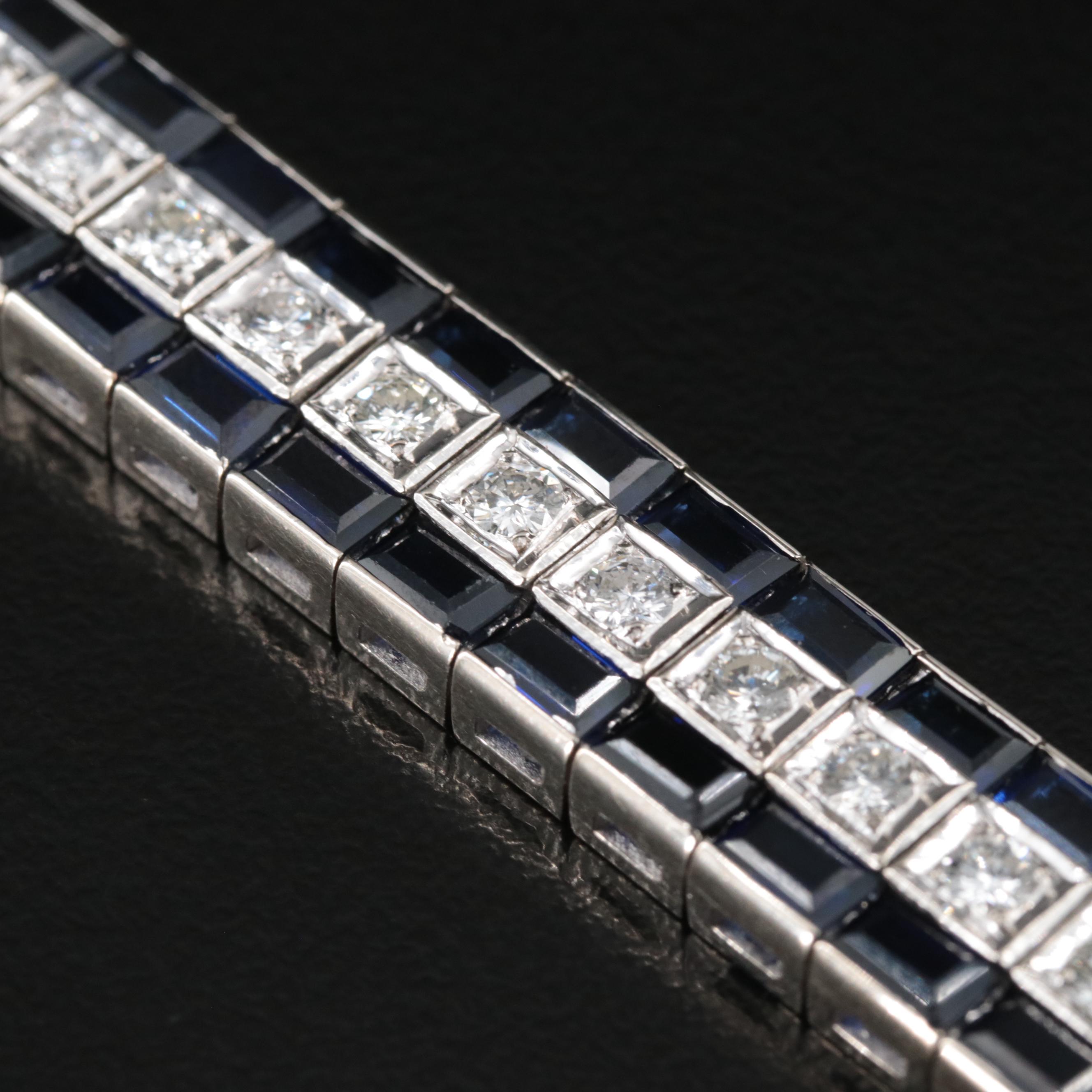 Vintage 14K 2.97 CTW Diamond and Sapphire Line Bracelet