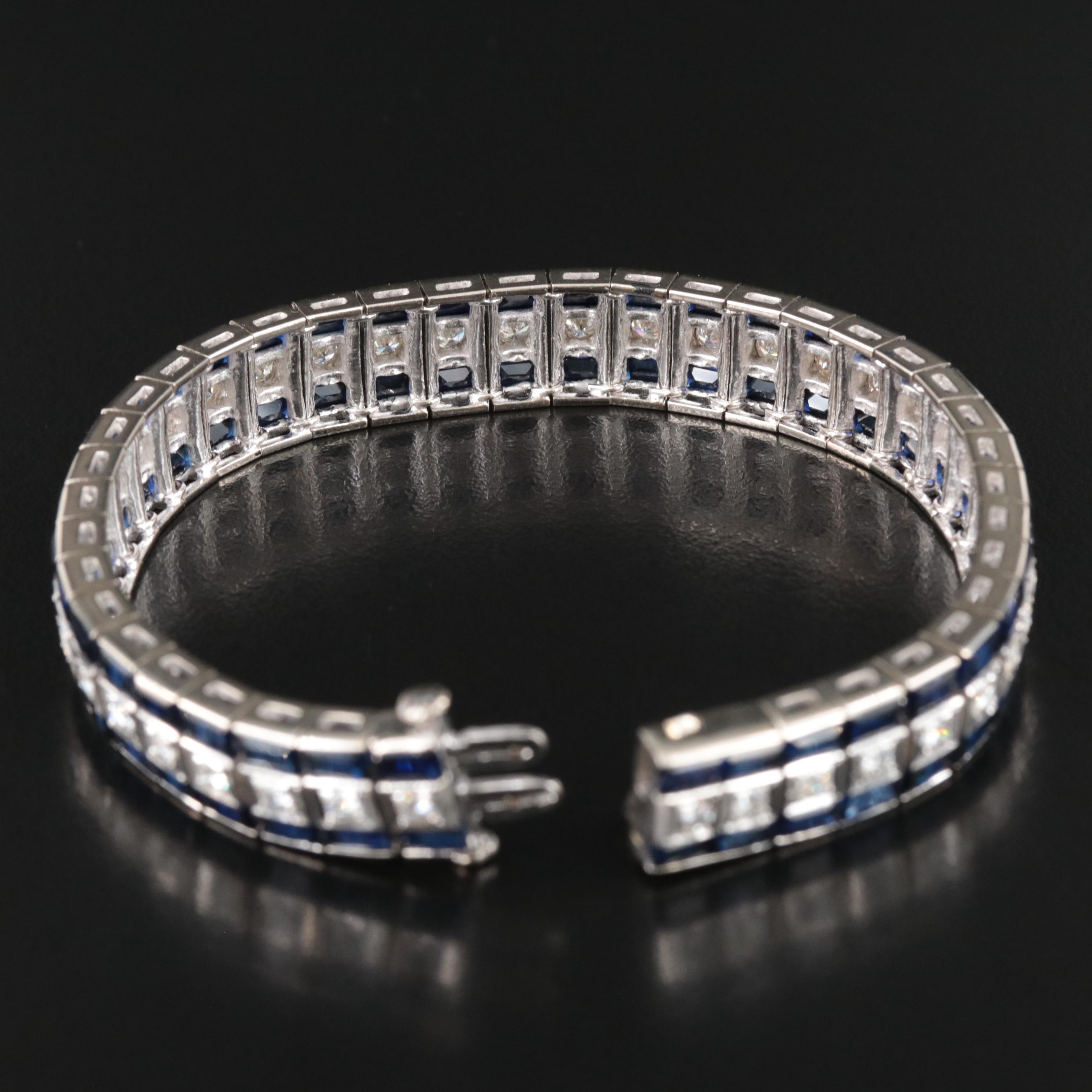 Vintage 14K 2.97 CTW Diamond and Sapphire Line Bracelet