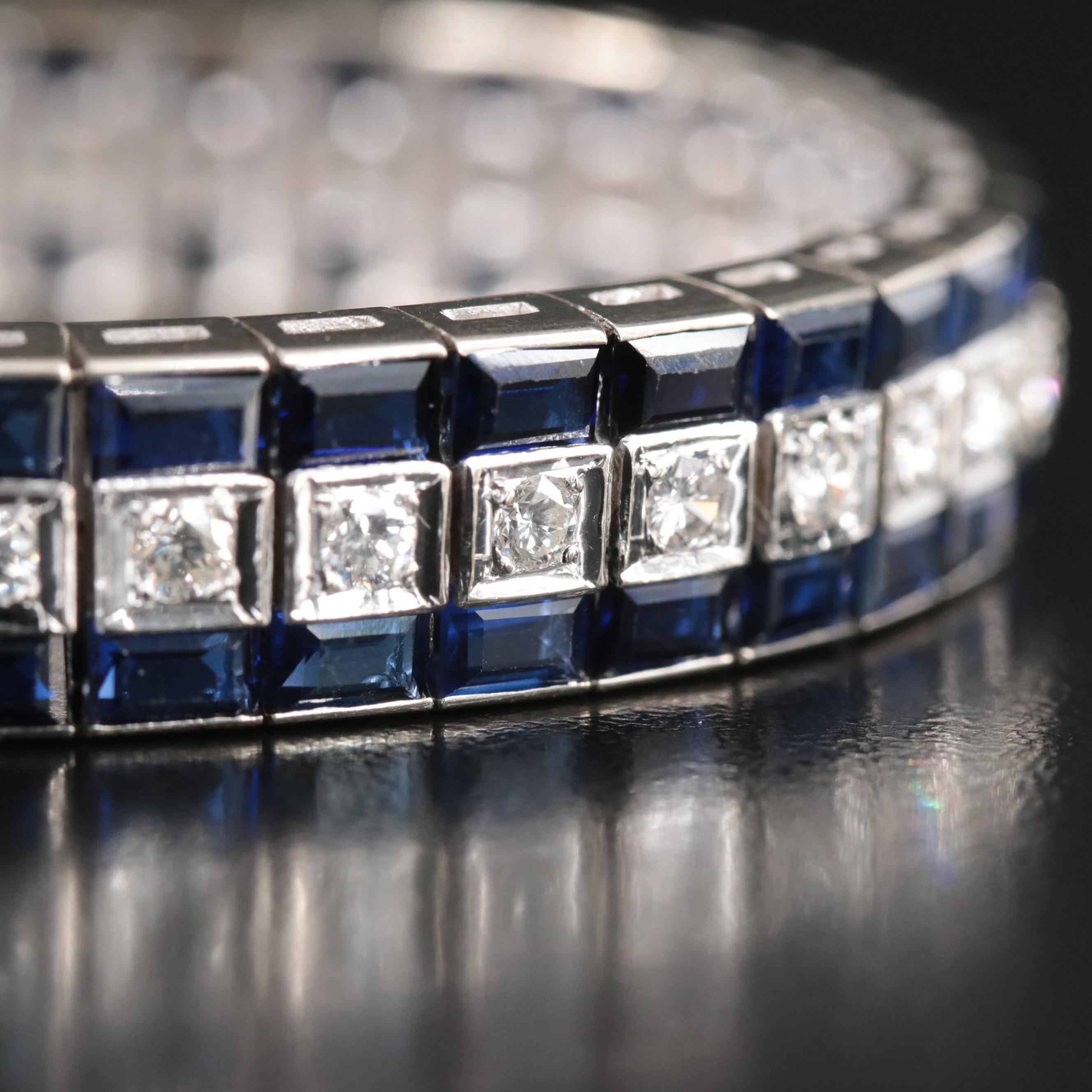Vintage 14K 2.97 CTW Diamond and Sapphire Line Bracelet