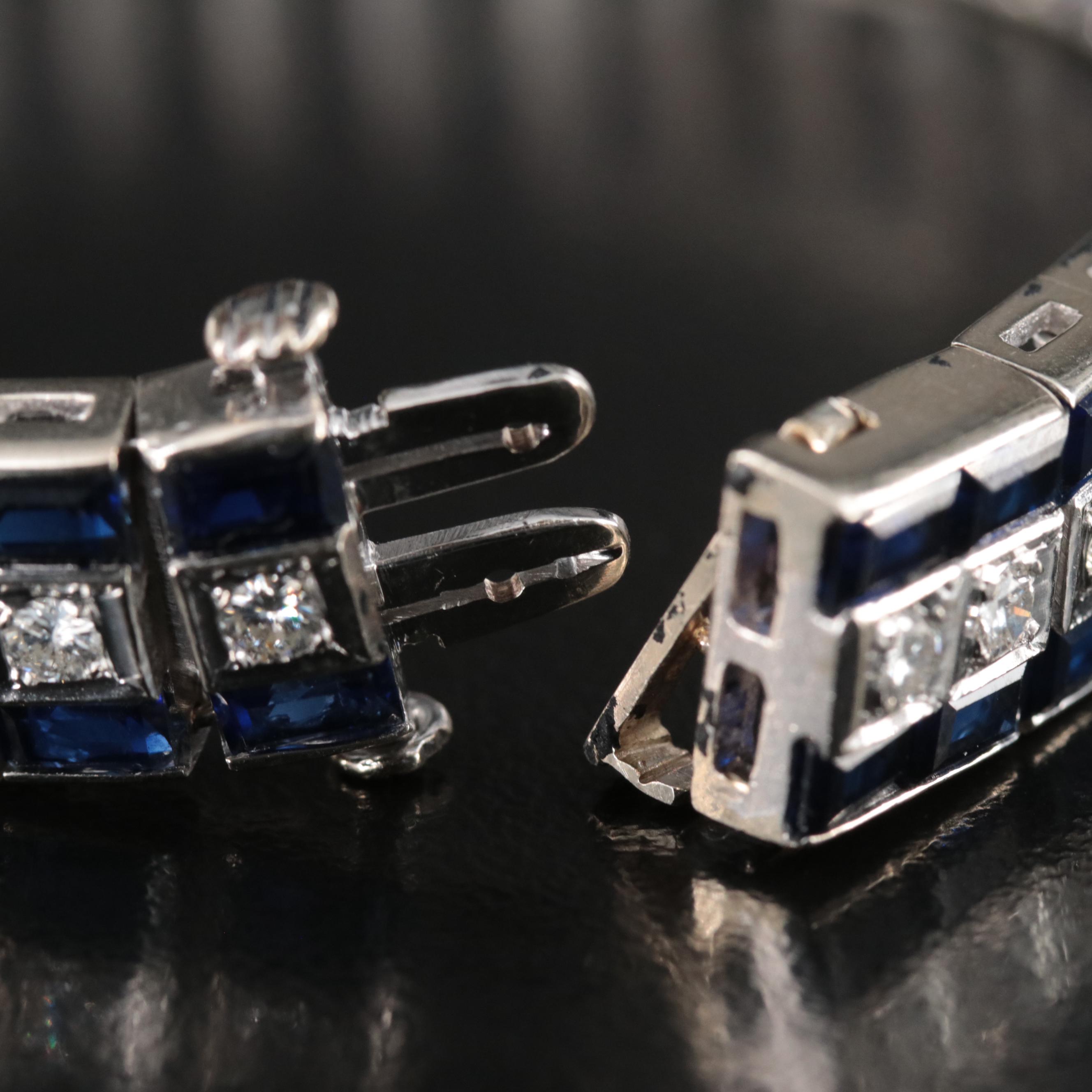 Vintage 14K 2.97 CTW Diamond and Sapphire Line Bracelet