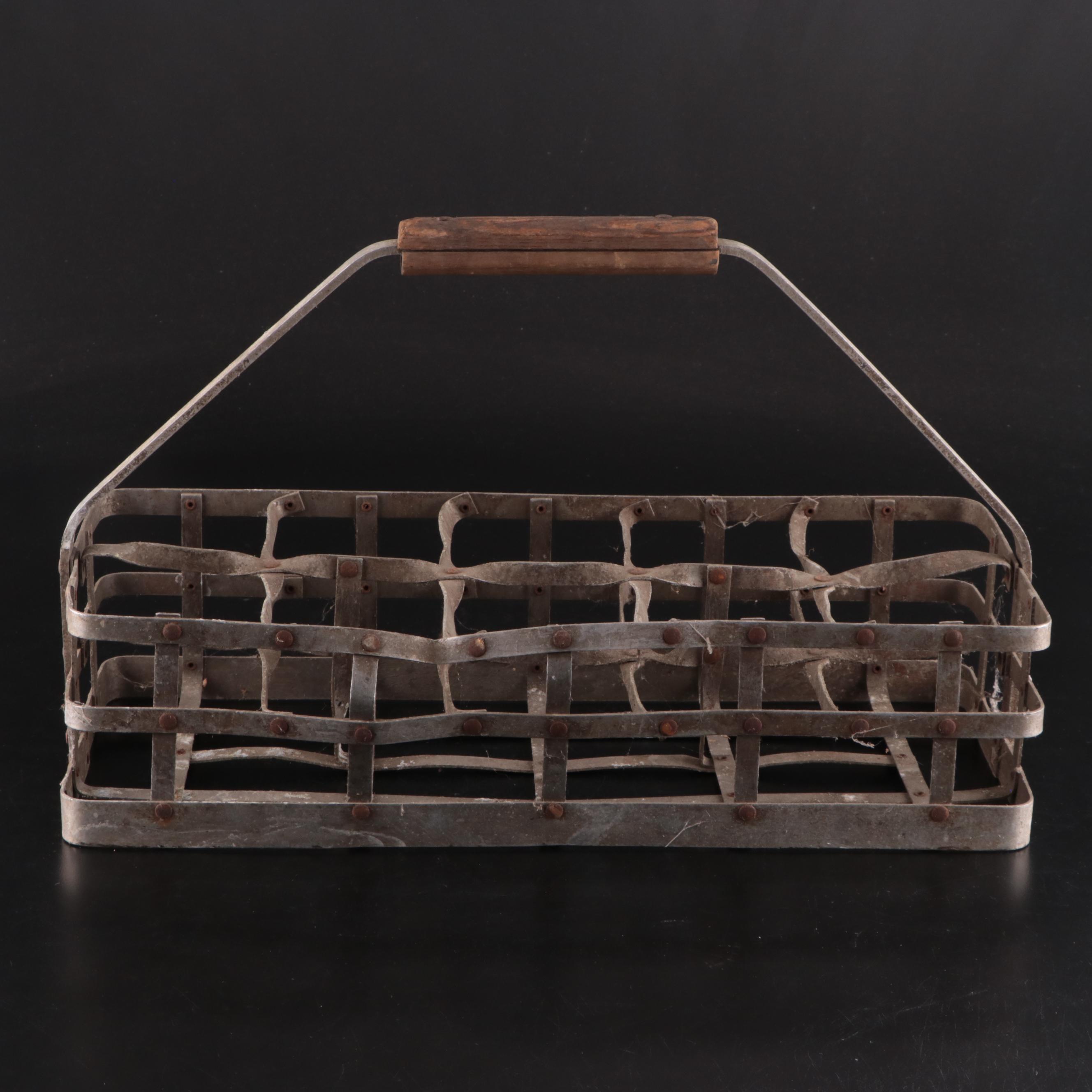 Louis Holtkamp Dairy and Other Glass Milk Bottles in Metal Glass Bottle Carrier