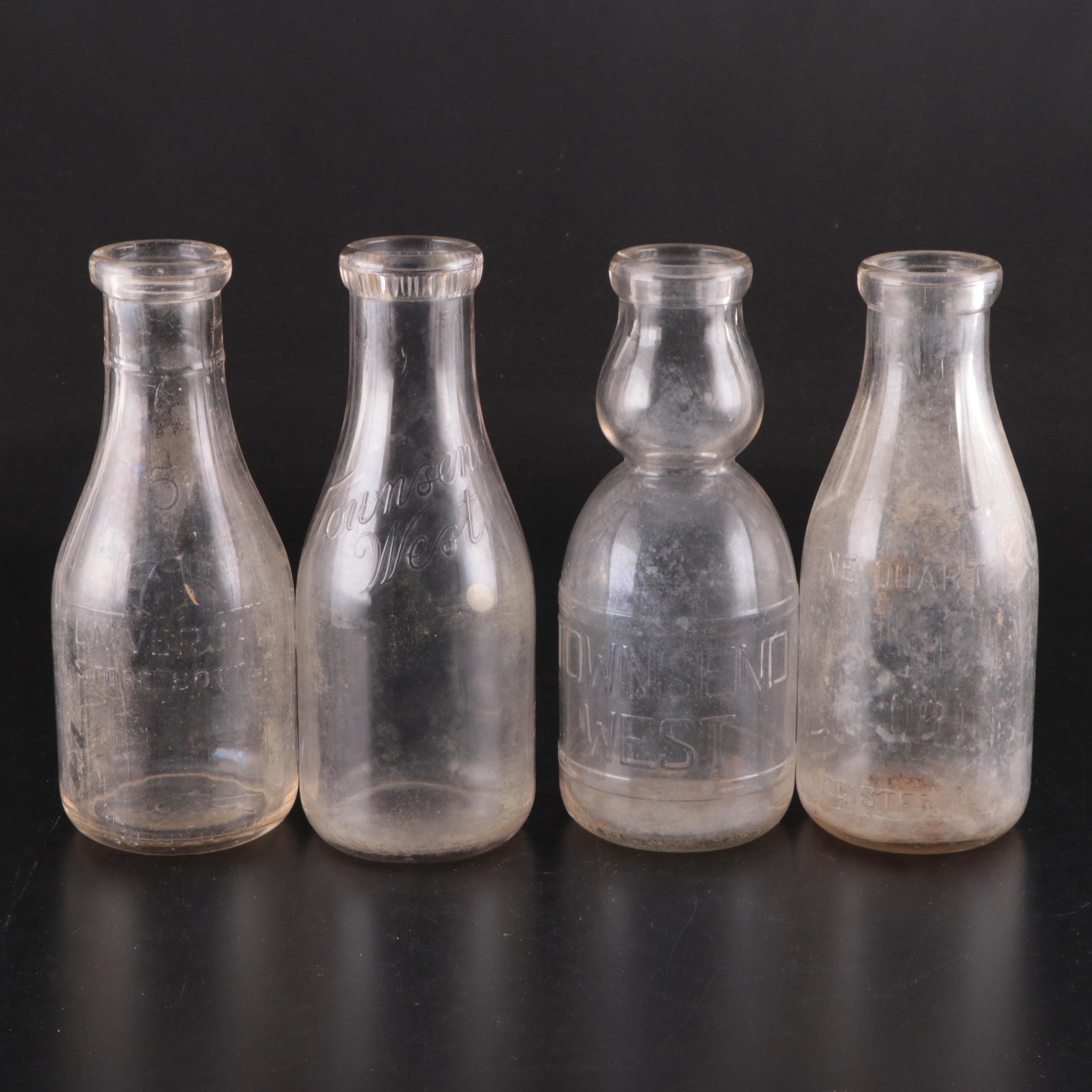 Louis Holtkamp Dairy and Other Glass Milk Bottles in Metal Glass Bottle Carrier