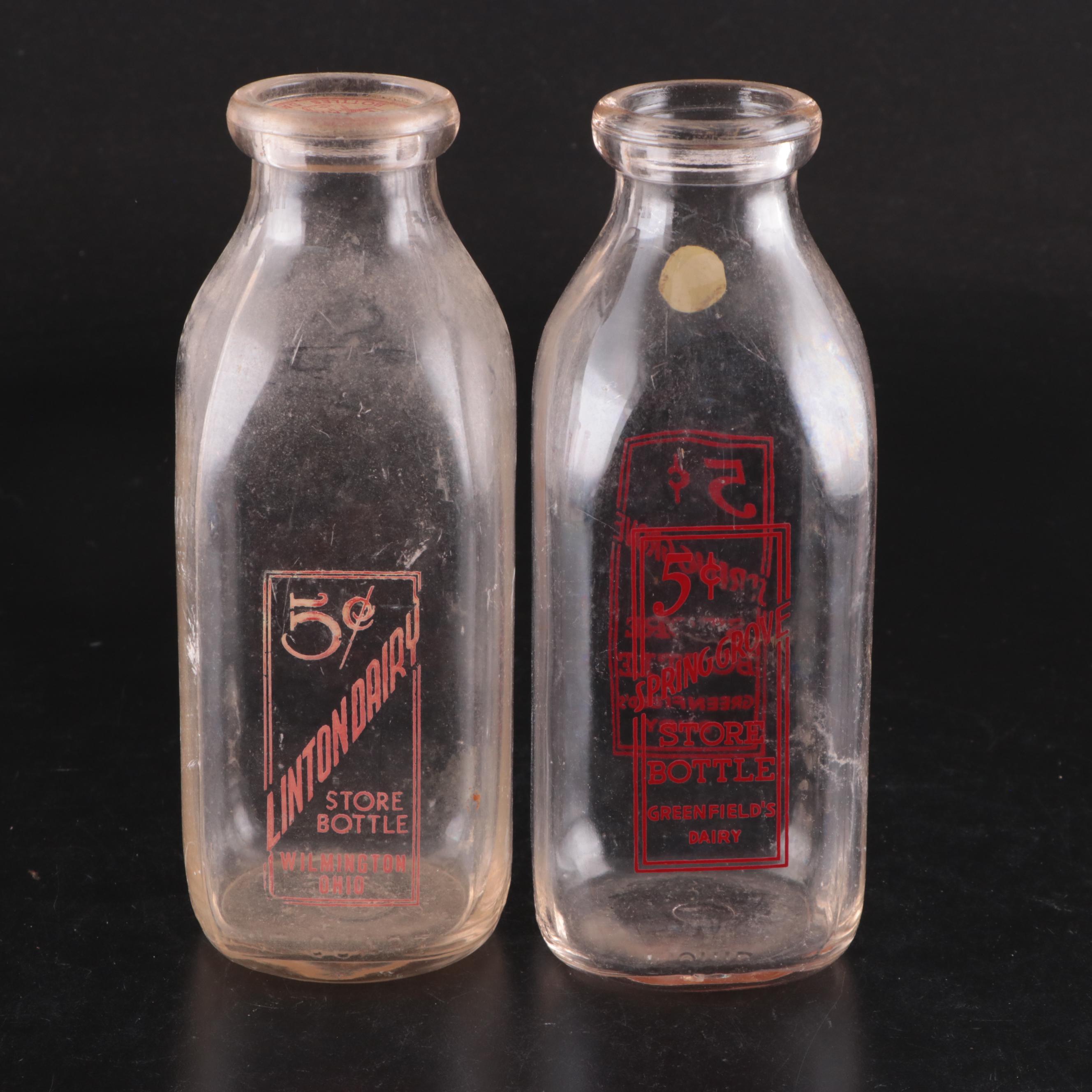 Louis Holtkamp Dairy and Other Glass Milk Bottles in Metal Glass Bottle Carrier