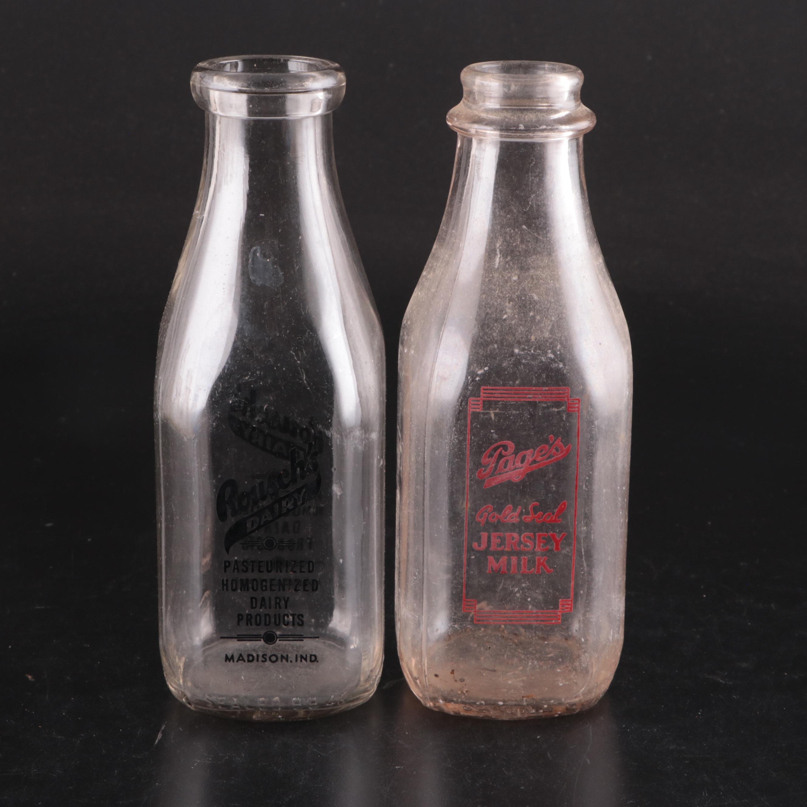 Louis Holtkamp Dairy and Other Glass Milk Bottles in Metal Glass Bottle Carrier