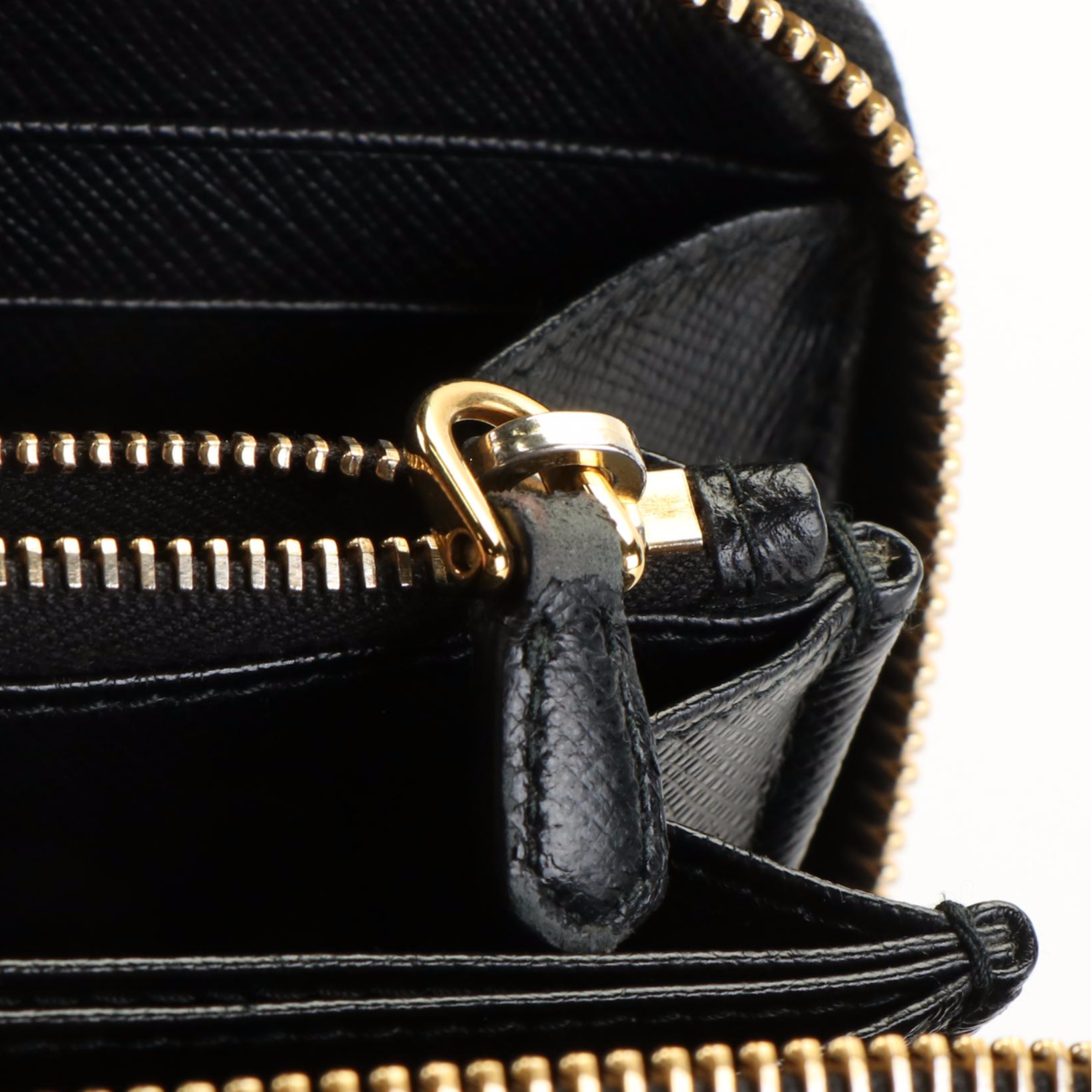 Prada Black Saffiano Leather Zip Around Wallet
