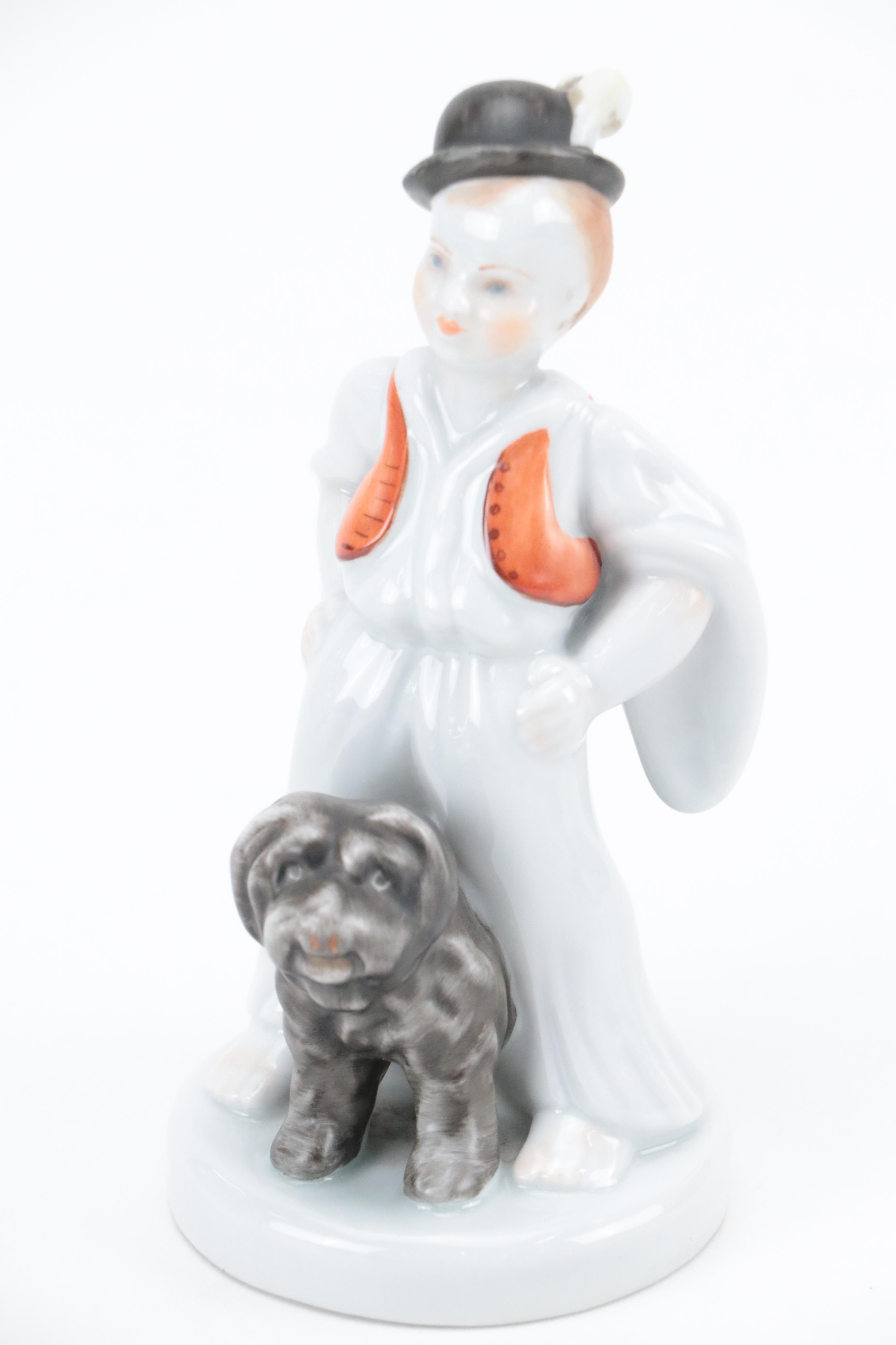 Herend "Man Eating Grapes" and "Boy with Puli Dog" Porcelain Figurines