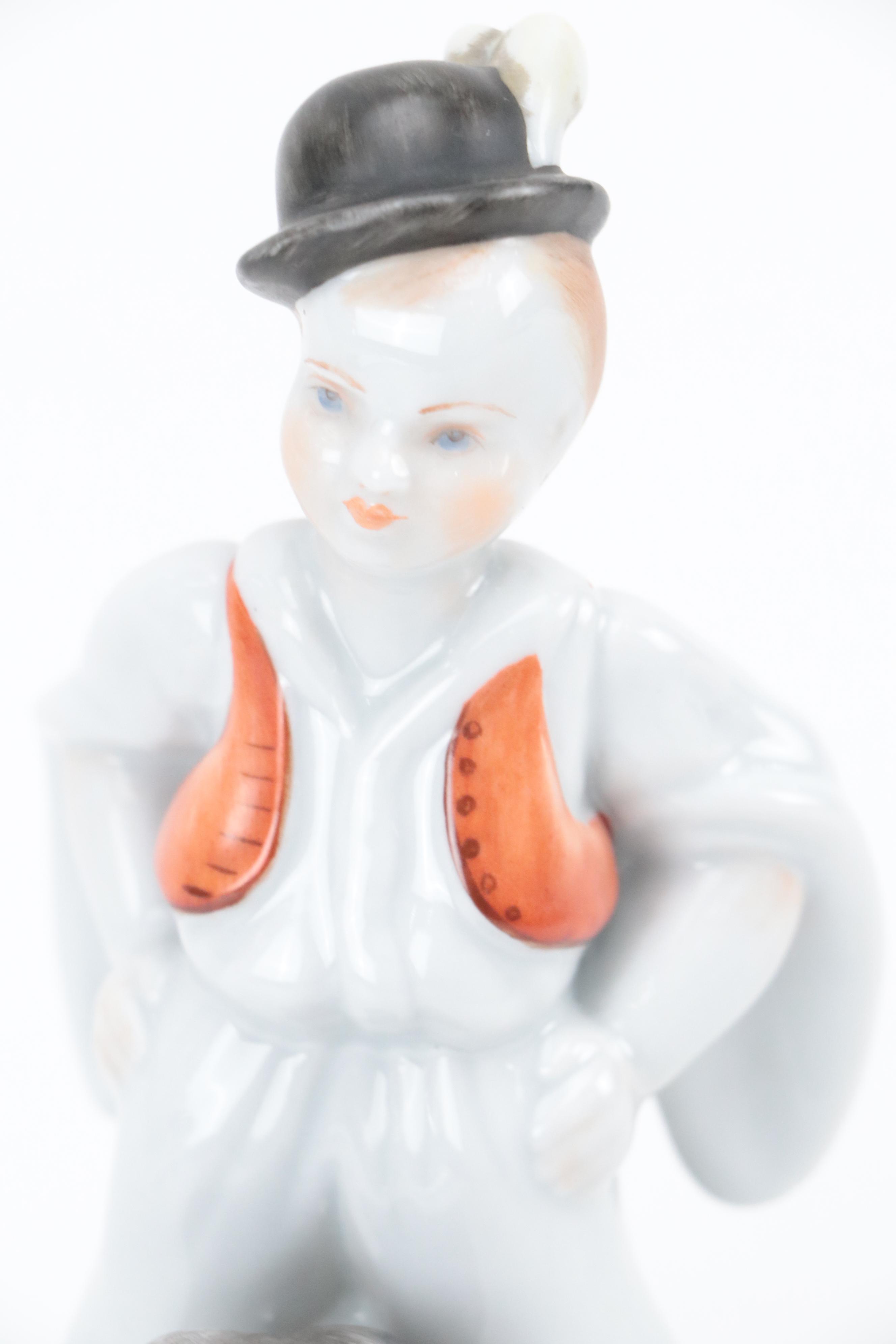 Herend "Man Eating Grapes" and "Boy with Puli Dog" Porcelain Figurines