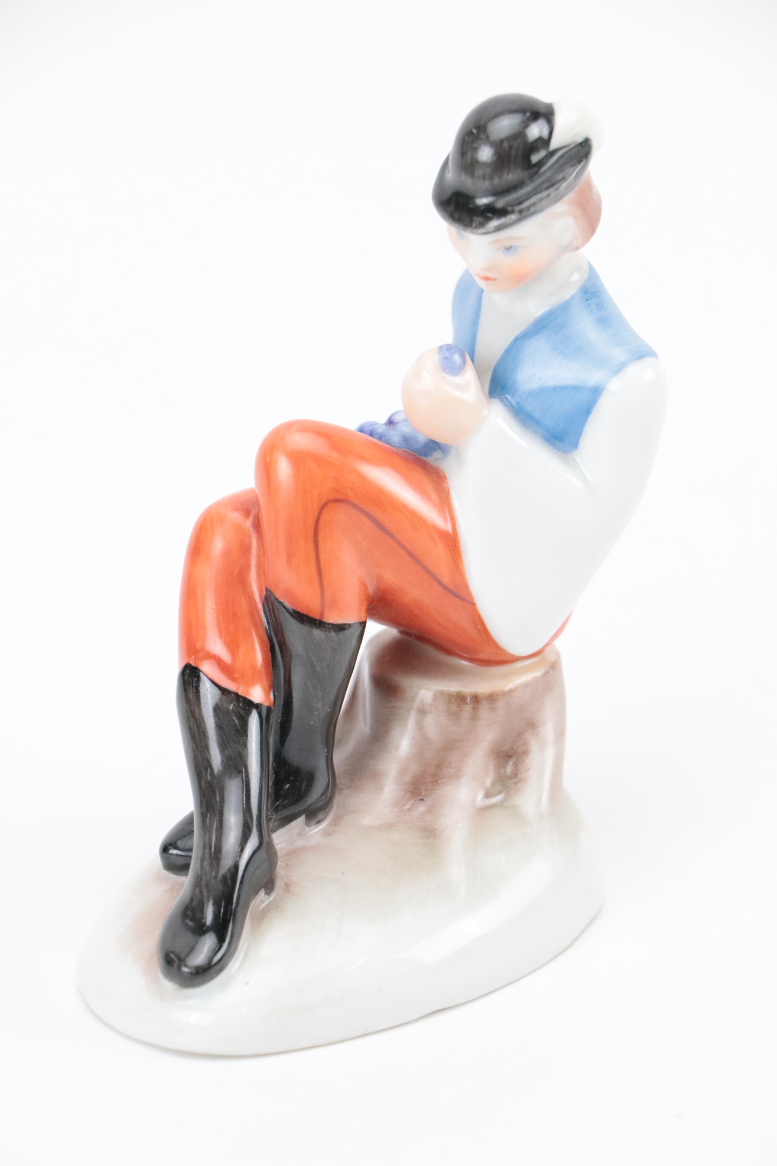 Herend "Man Eating Grapes" and "Boy with Puli Dog" Porcelain Figurines