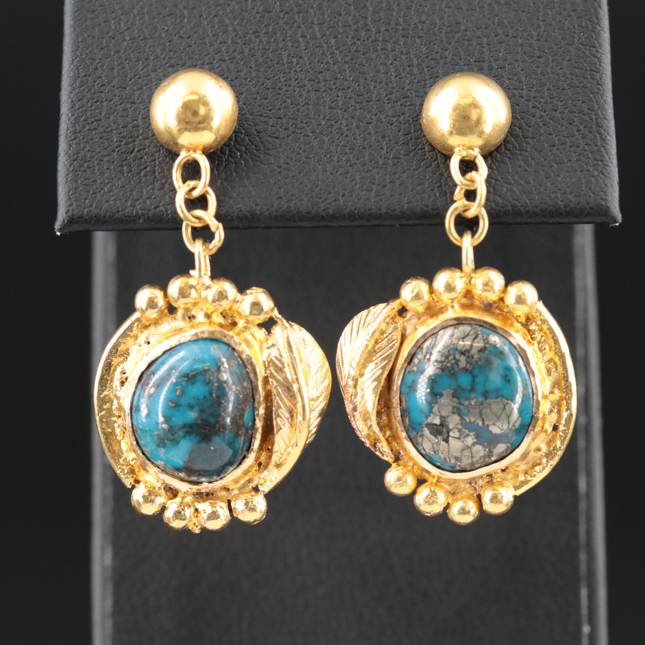 18K Turquoise Necklace and Earring Set with Feather and Rope Accents