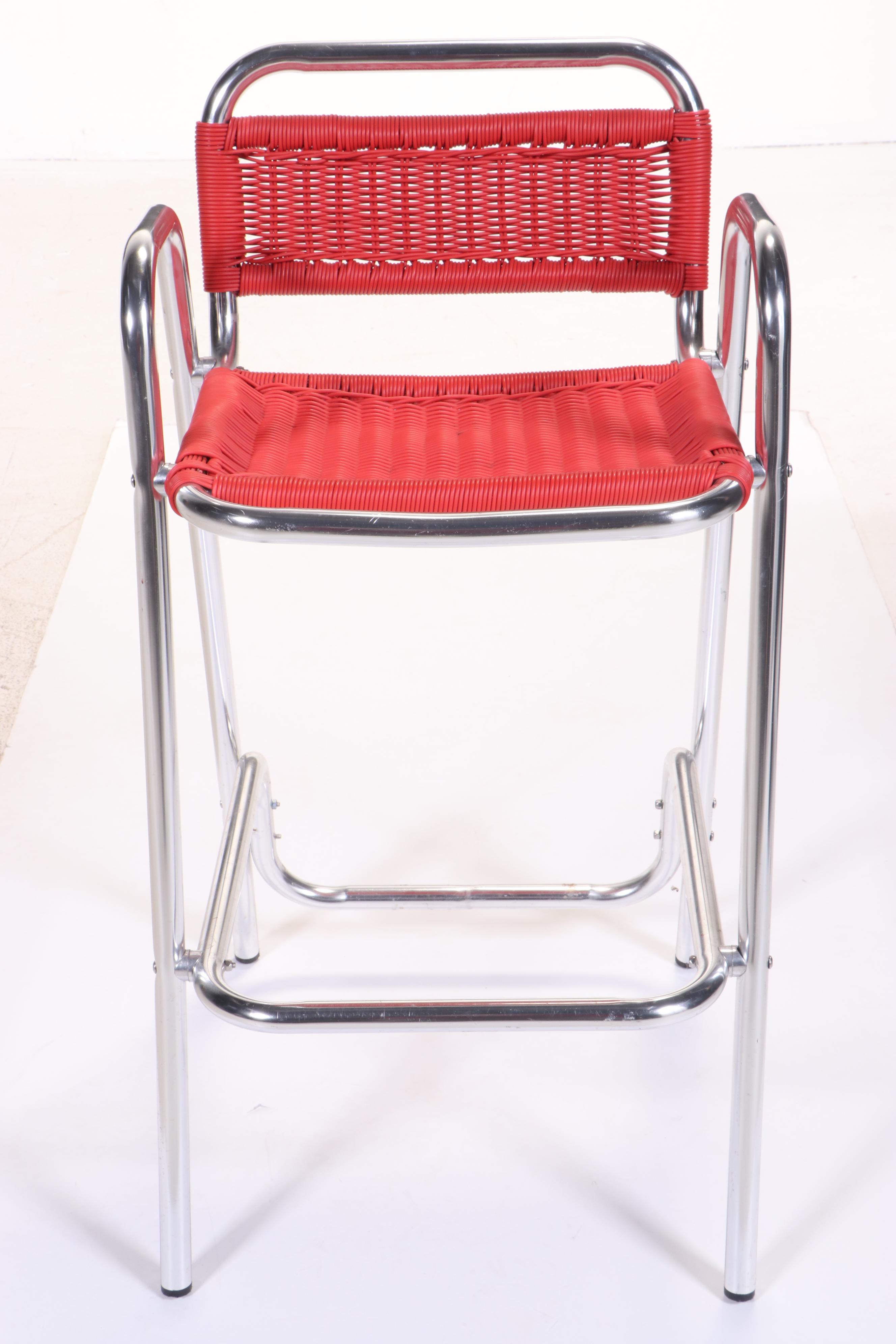 Modernist Style Tubular Aluminum and Resin Wicker Bar Stool