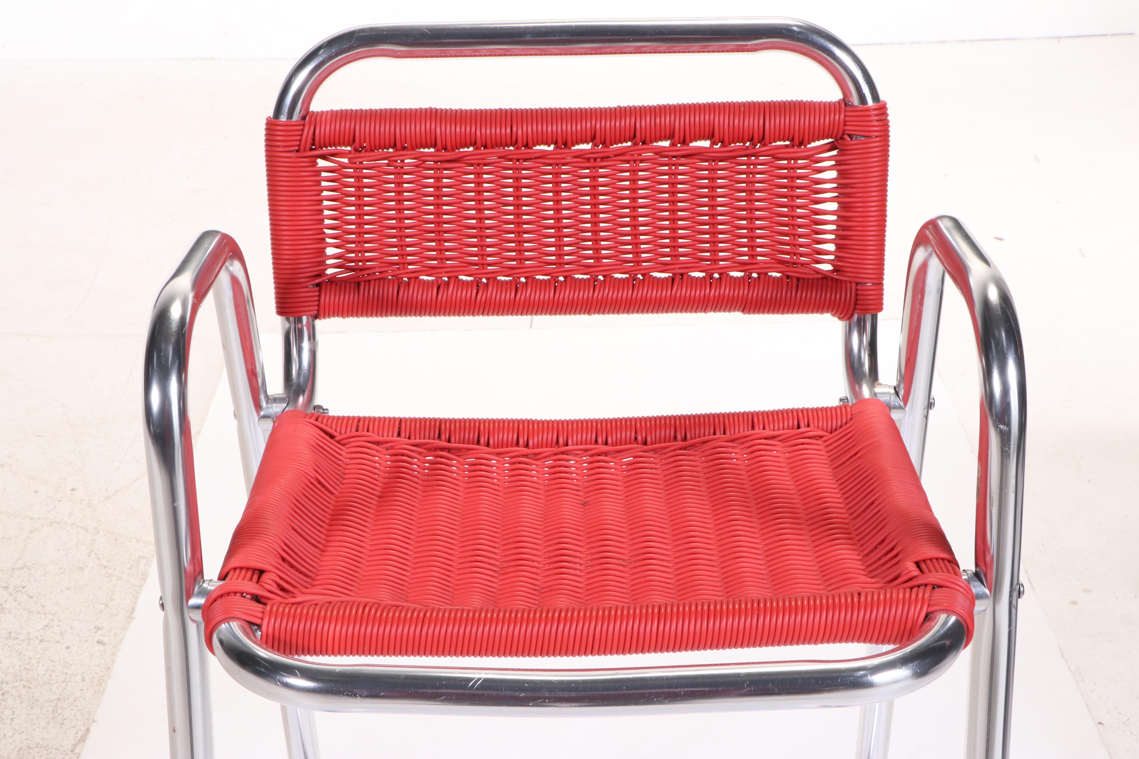 Modernist Style Tubular Aluminum and Resin Wicker Bar Stool