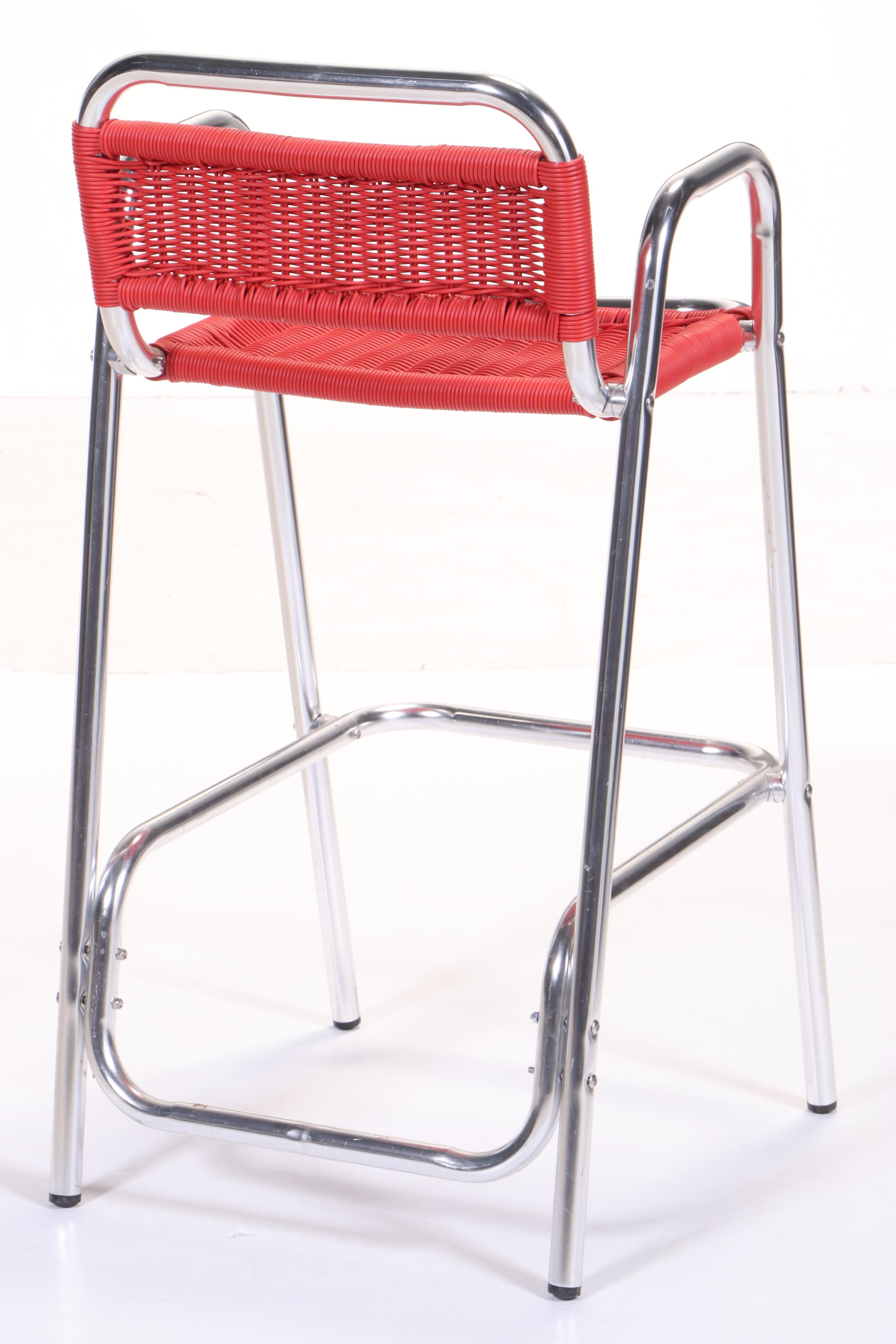 Modernist Style Tubular Aluminum and Resin Wicker Bar Stool