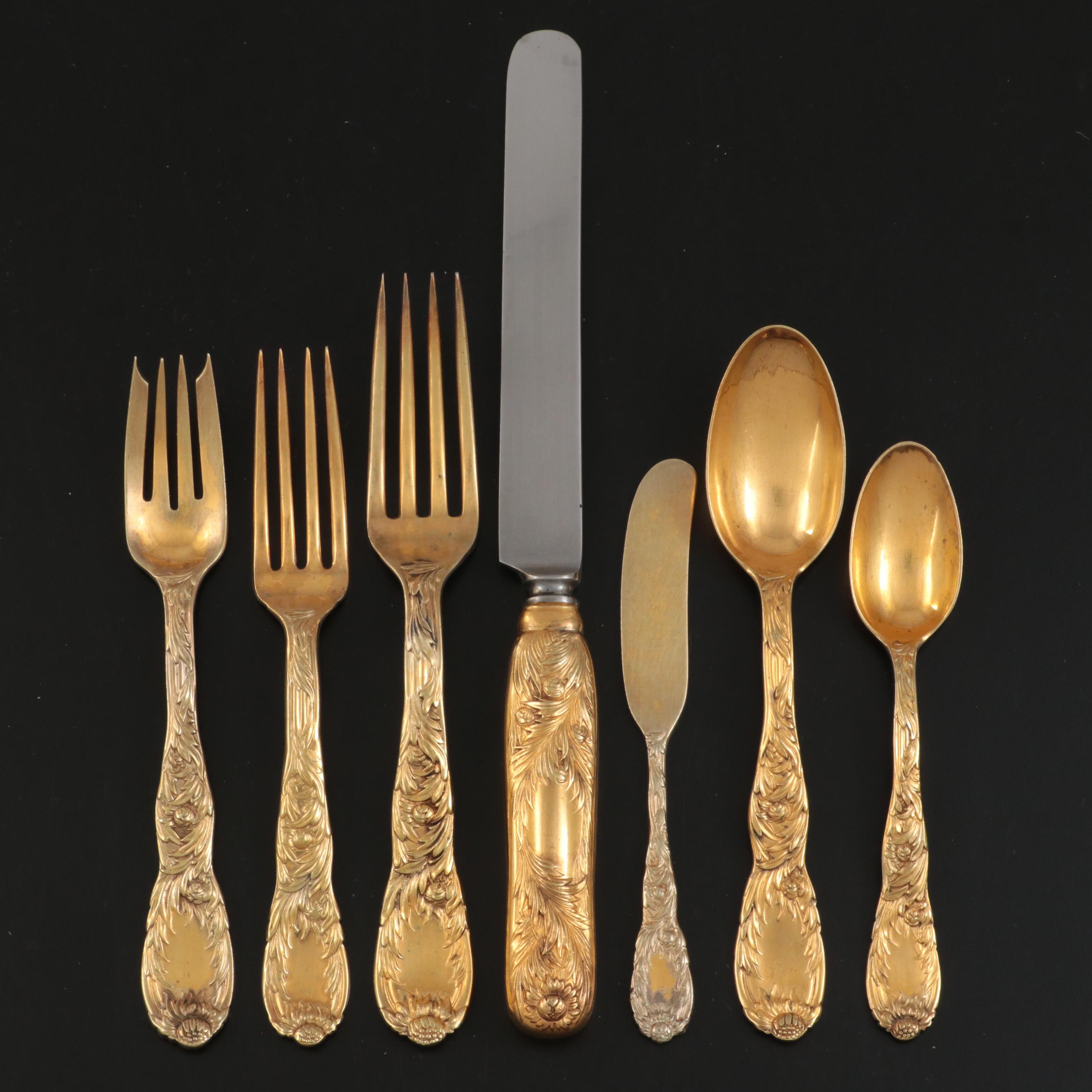 Tiffany & Co. "Chrysanthemum" Vermeil Sterling Silver Flatware Set