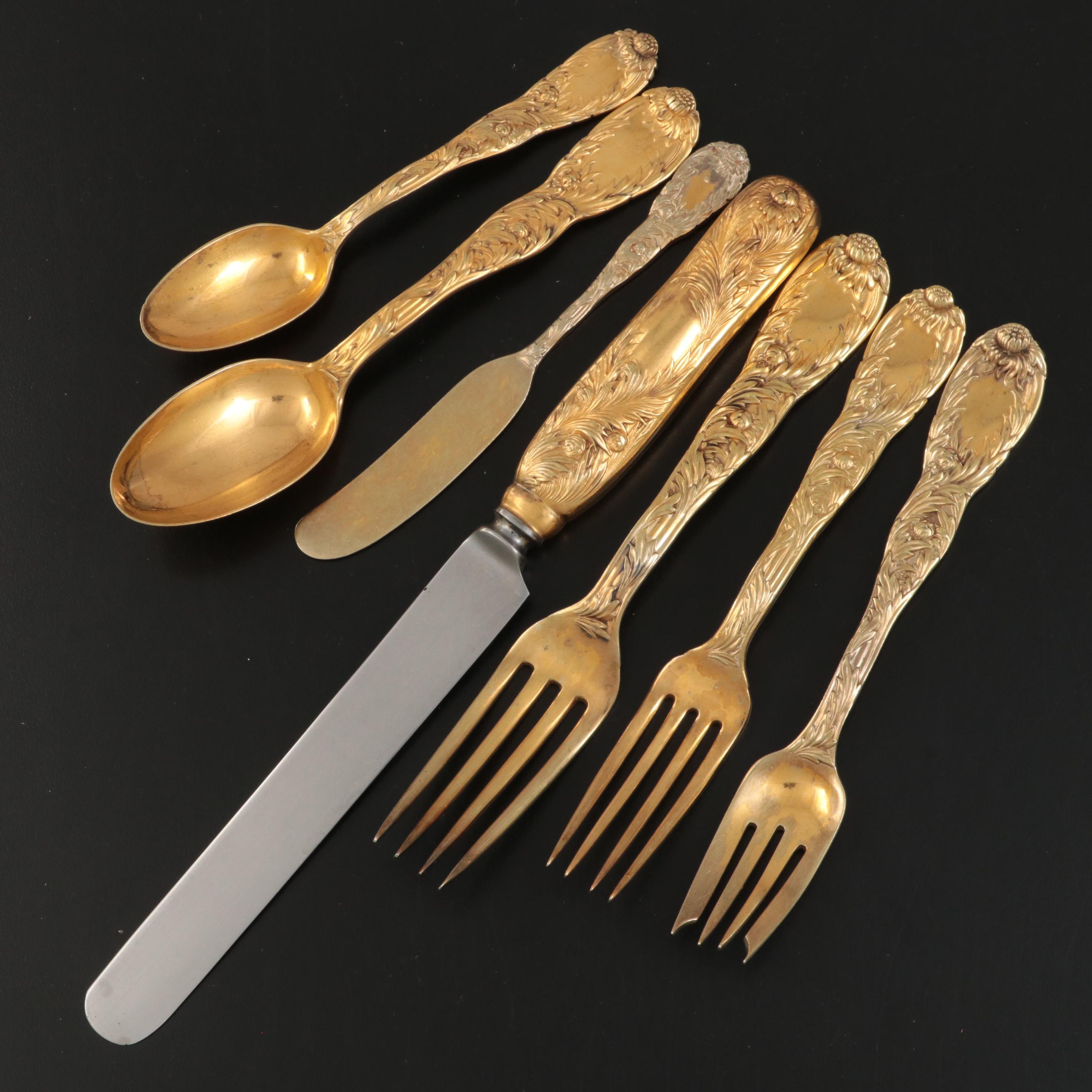 Tiffany & Co. "Chrysanthemum" Vermeil Sterling Silver Flatware Set