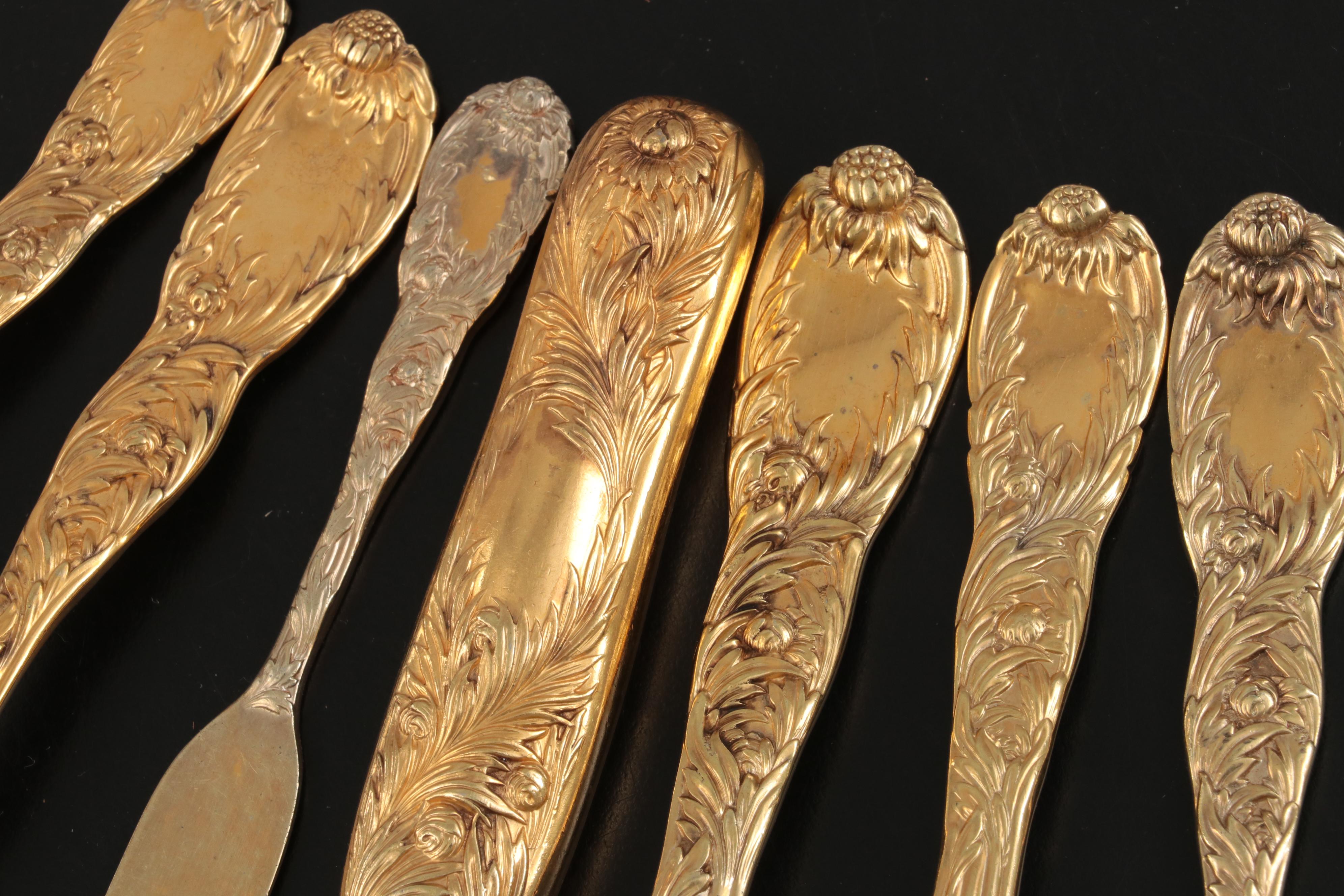 Tiffany & Co. "Chrysanthemum" Vermeil Sterling Silver Flatware Set