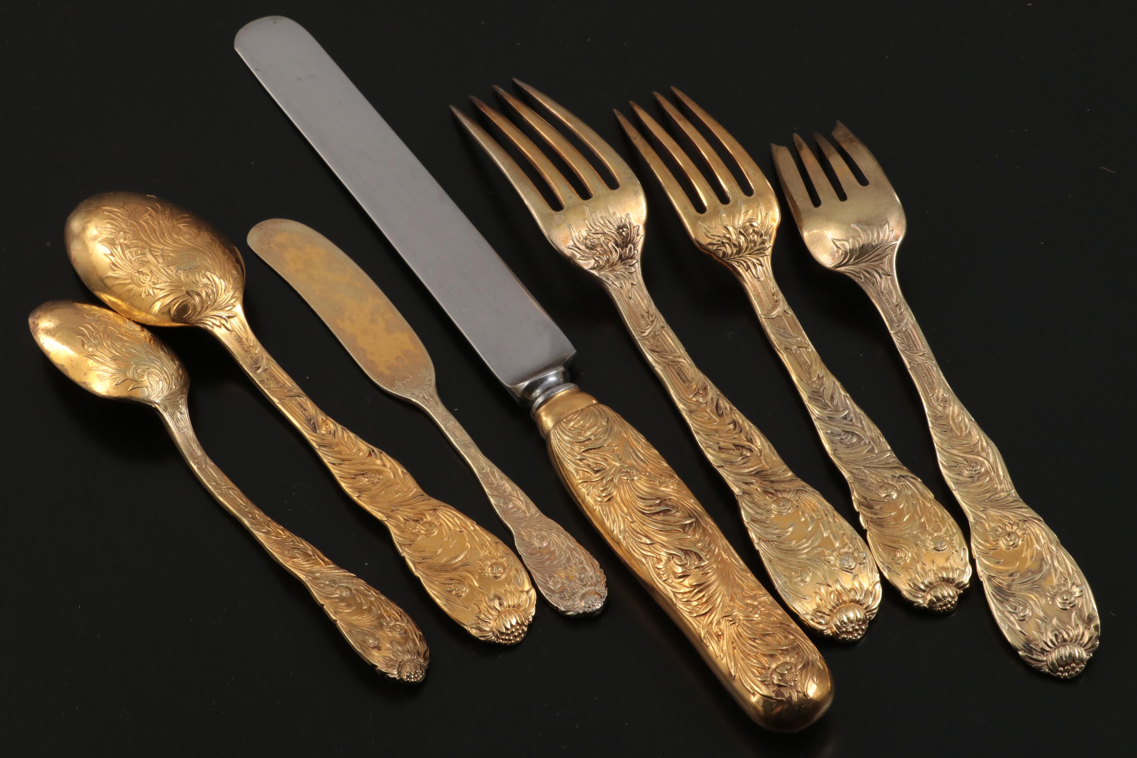 Tiffany & Co. "Chrysanthemum" Vermeil Sterling Silver Flatware Set