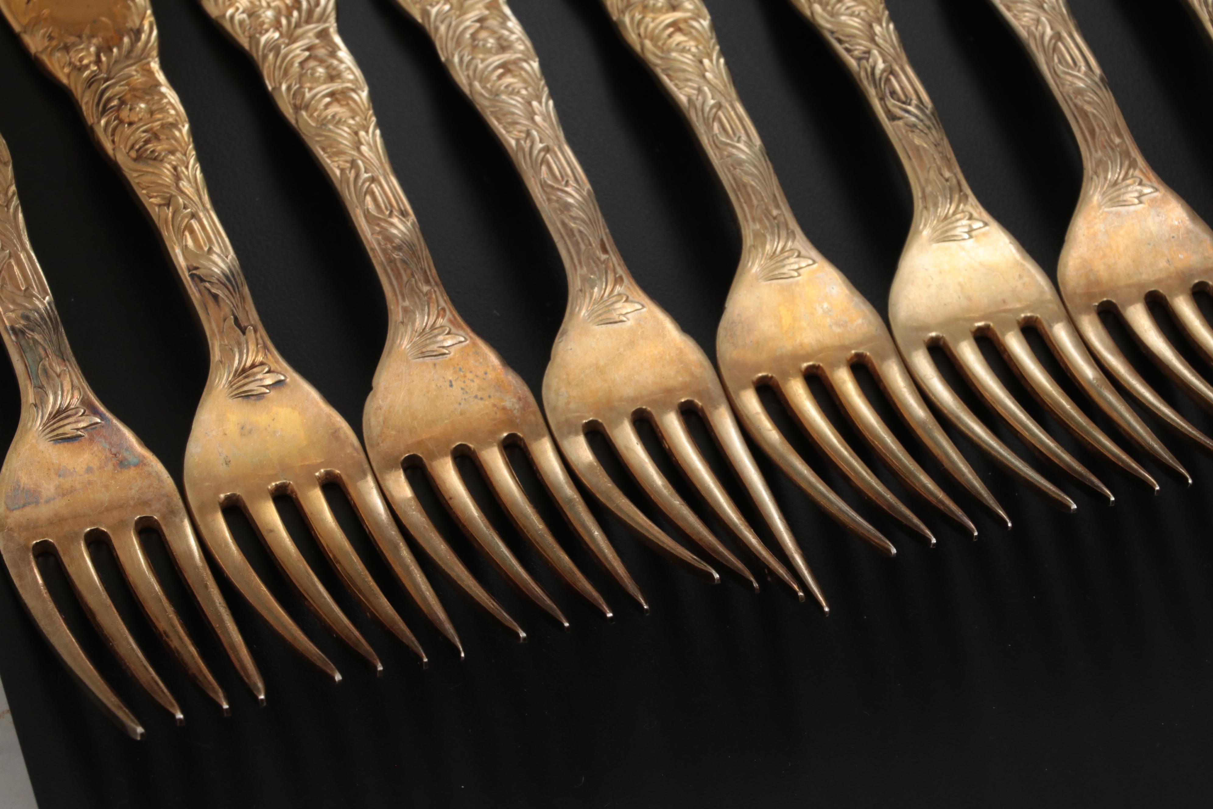 Tiffany & Co. "Chrysanthemum" Vermeil Sterling Silver Flatware Set