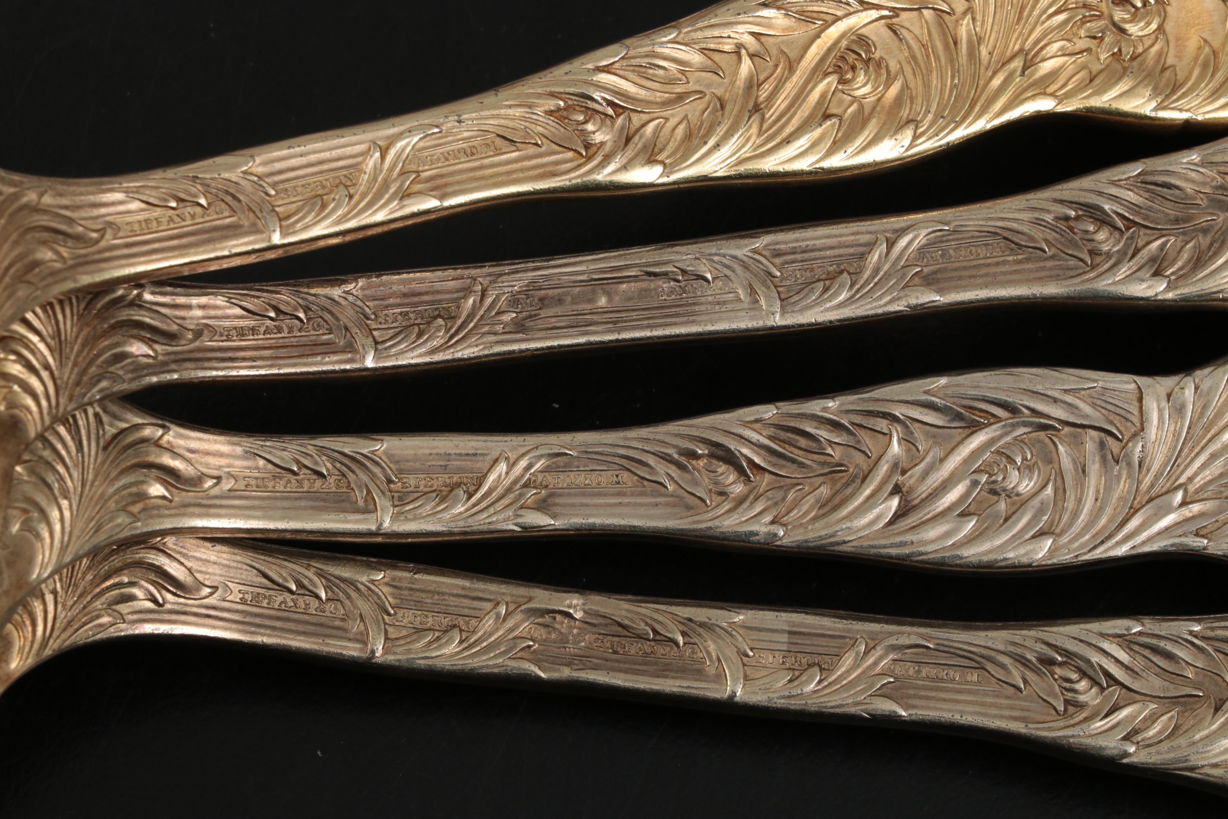 Tiffany & Co. "Chrysanthemum" Vermeil Sterling Silver Flatware Set