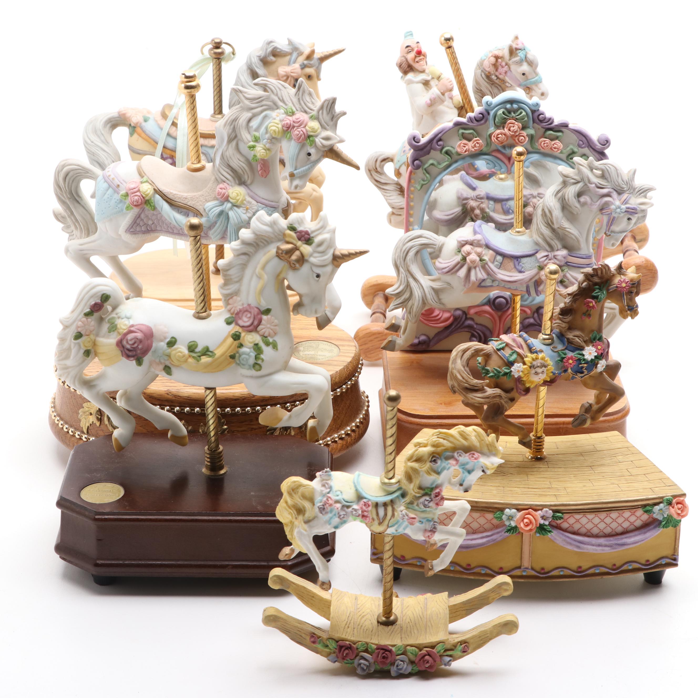 Lefton with Other Porcelain Horse and Unicorn Carousel Musical Figurines