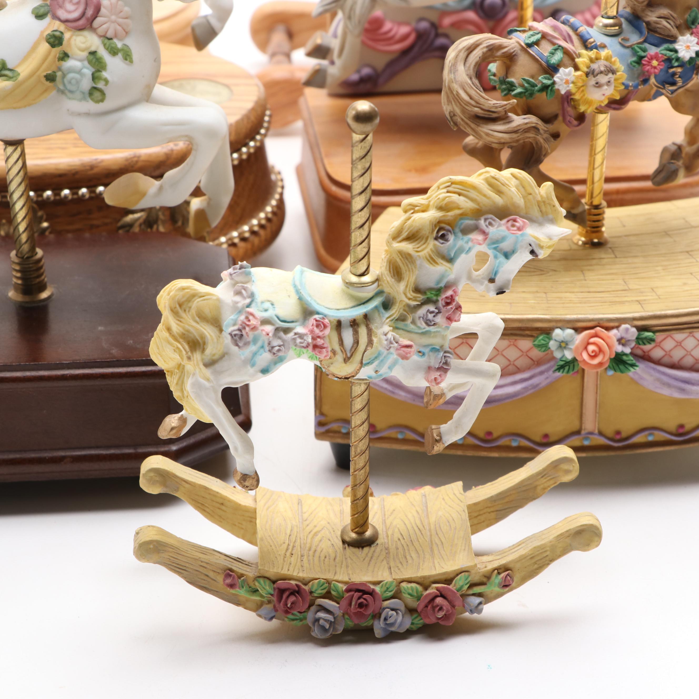 Lefton with Other Porcelain Horse and Unicorn Carousel Musical Figurines