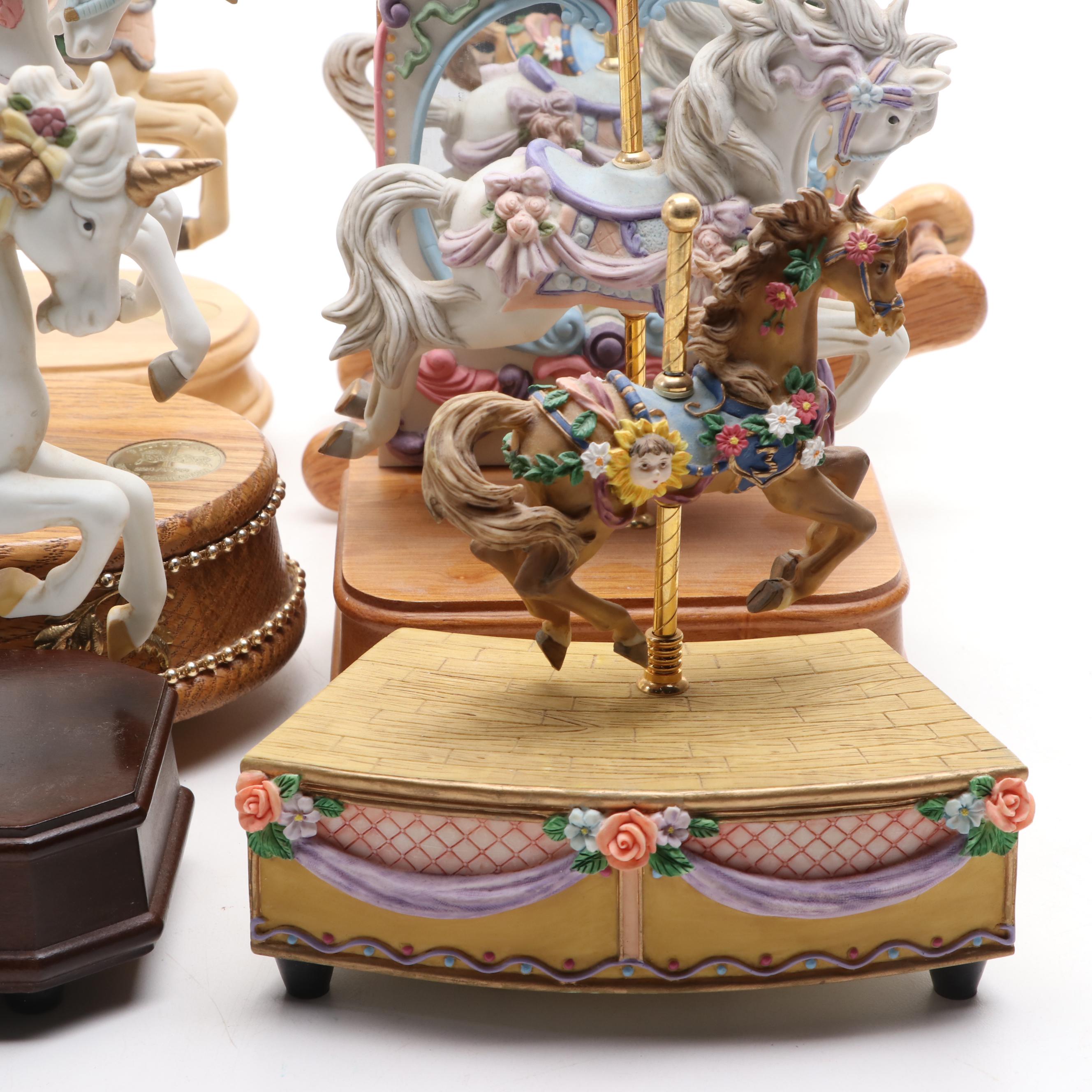 Lefton with Other Porcelain Horse and Unicorn Carousel Musical Figurines
